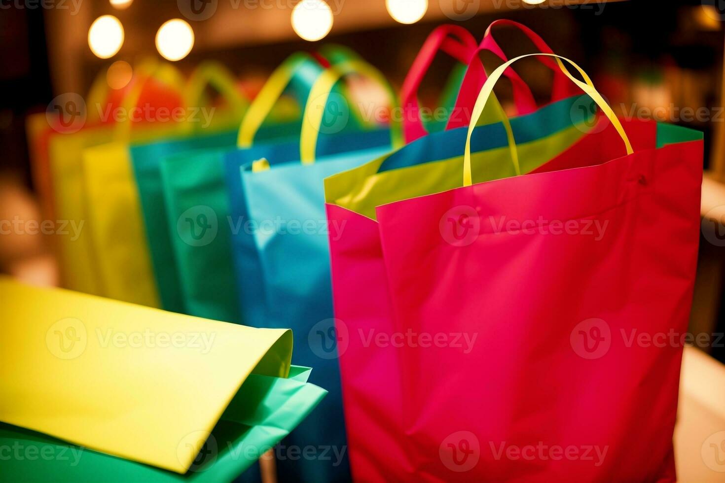 colorida e sustentável reutilizável festivo compras bolsas. ai gerado. foto