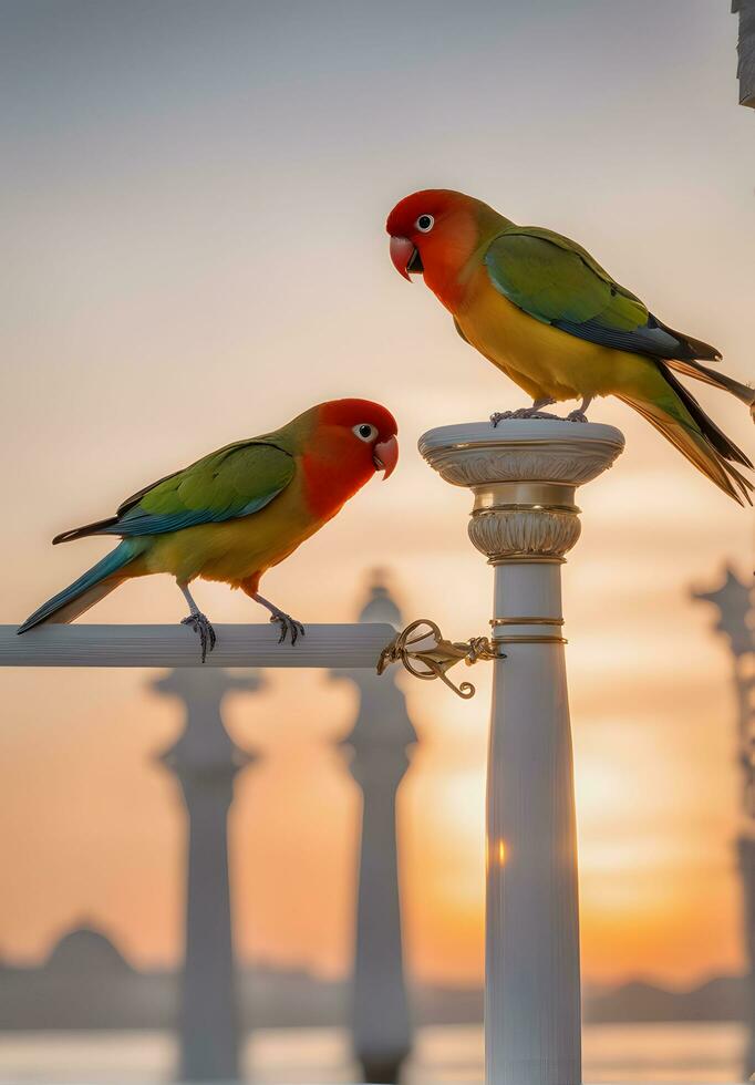 capturando amor pássaros. comovente fotos do afetuoso aviária casais. ai generativo