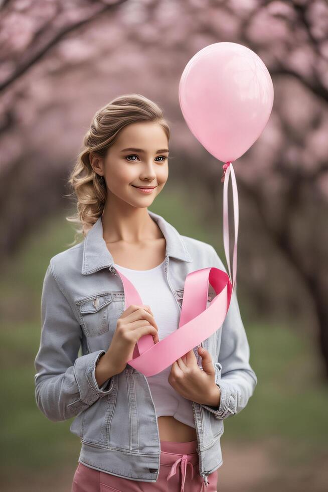 seio Câncer conscientização. os mundos seio Câncer dia rosado fita temático. ai generativo foto