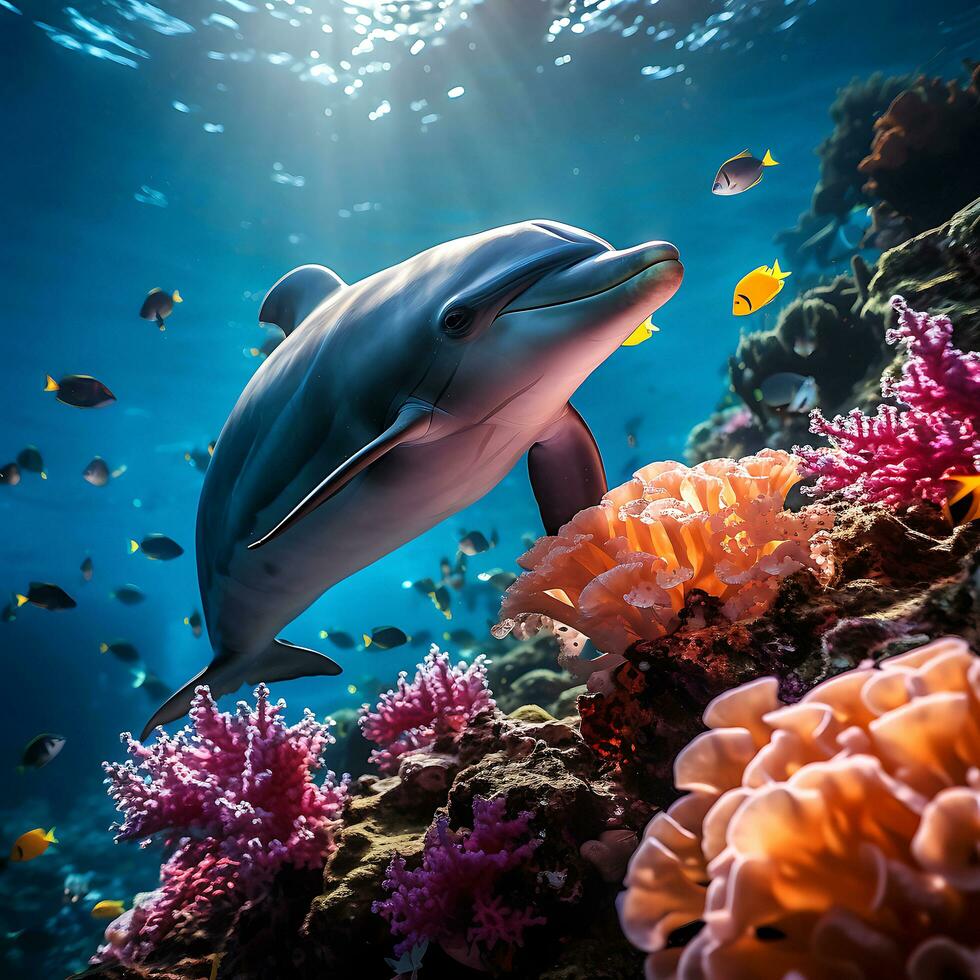 golfinho maravilhas. cativante fotografia de uma 30 anos animais selvagens especialista. ai generativo foto