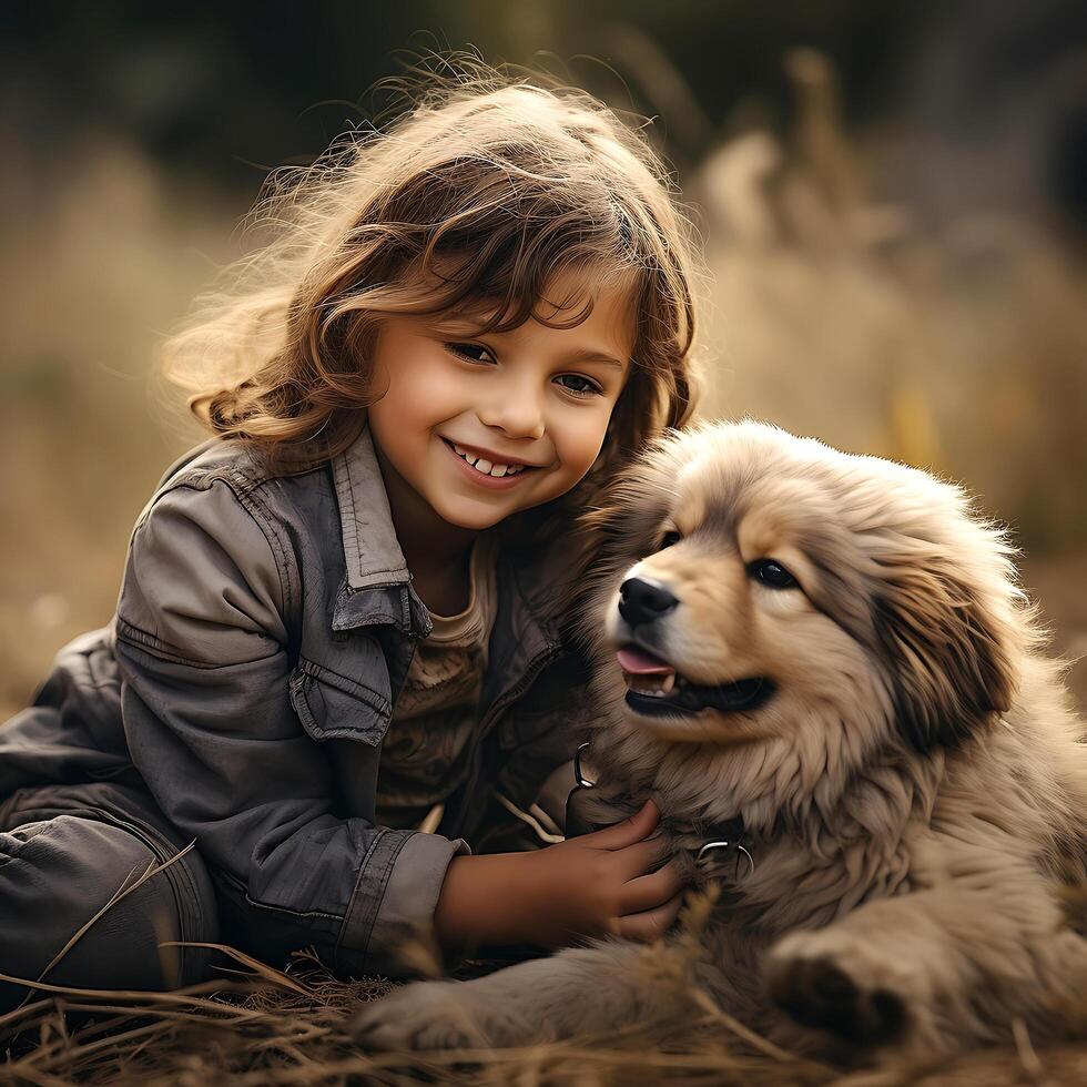 cachorro cachorro e crianças. comovente vinculo e alegre momentos. ai generativo foto