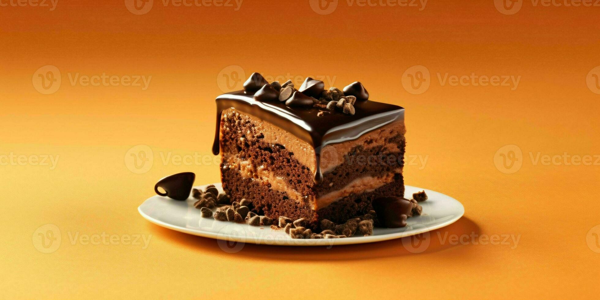 peça do chocolate bolo com derretido chocolate e espalhados chocolate salgadinhos. generativo ai foto
