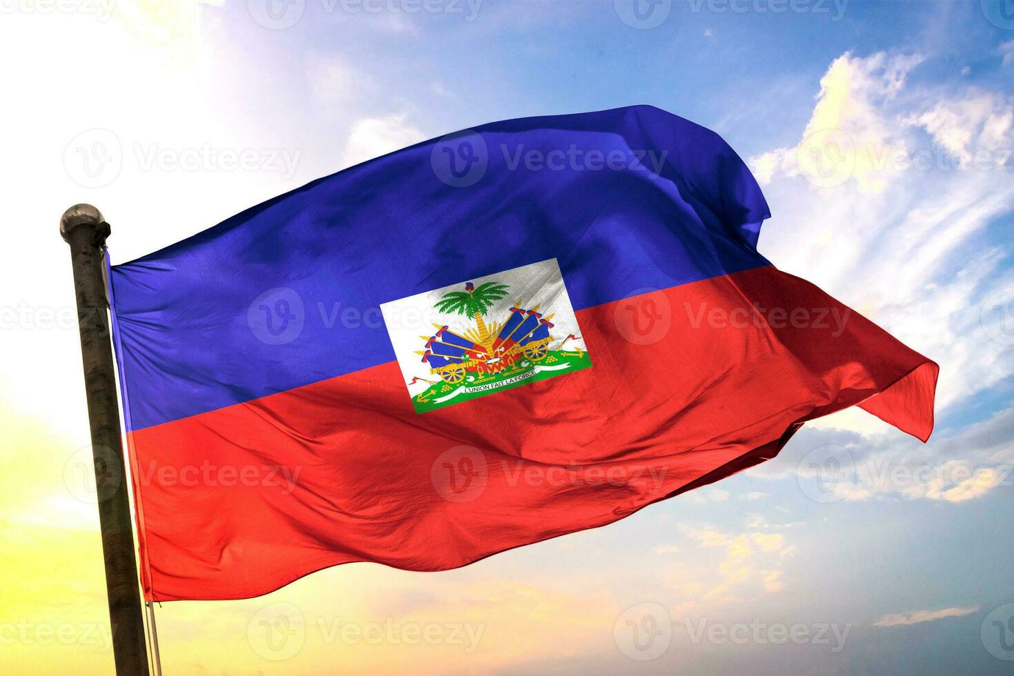 Haiti 3d Renderização bandeira acenando isolado céu e nuvem fundo foto
