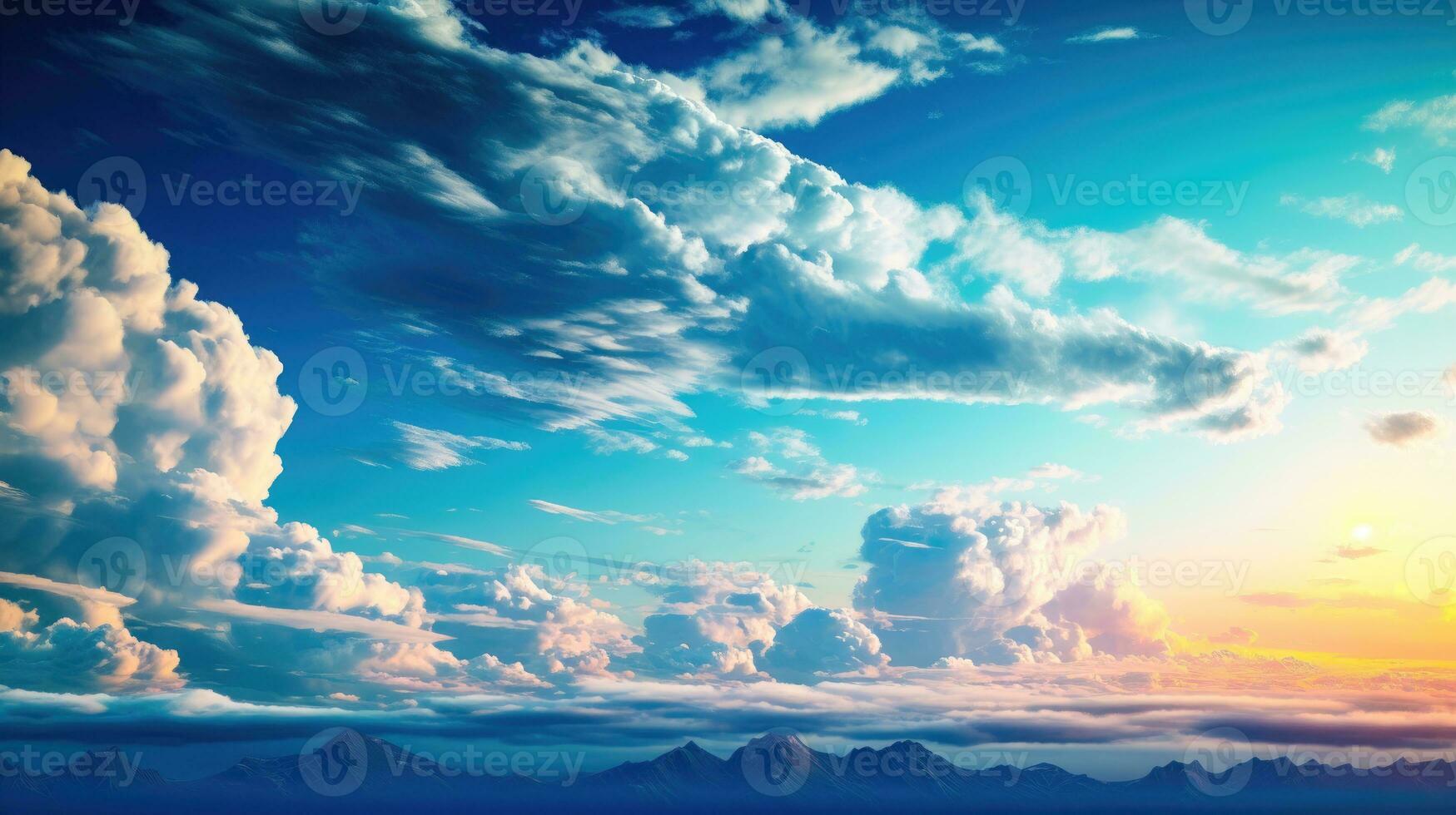 tranquilo natureza uma calmante panorama do montanhoso horizontes e grande aberto céu ai gerado foto