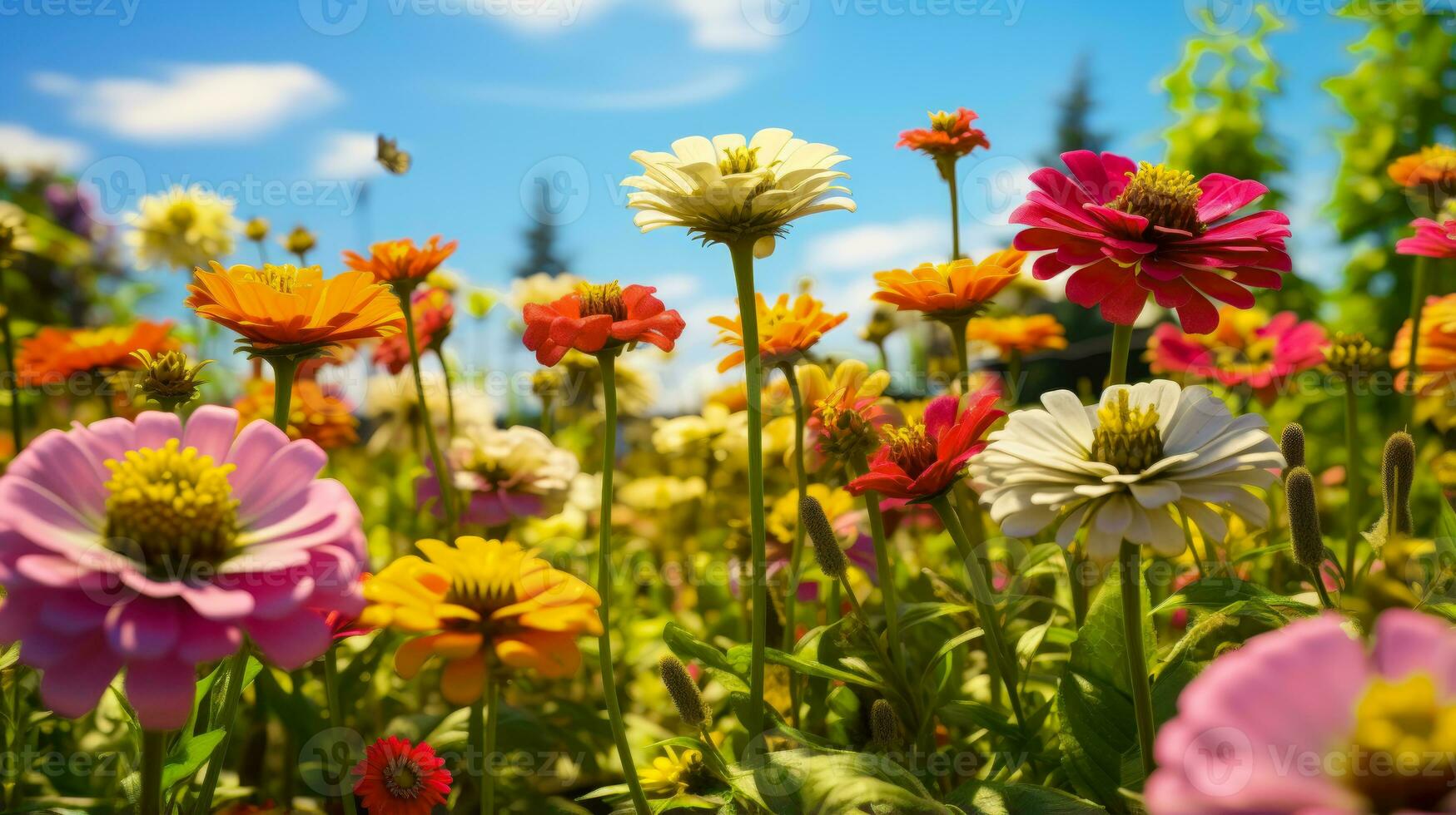uma colorida jardim com vibrante flores ai gerado foto