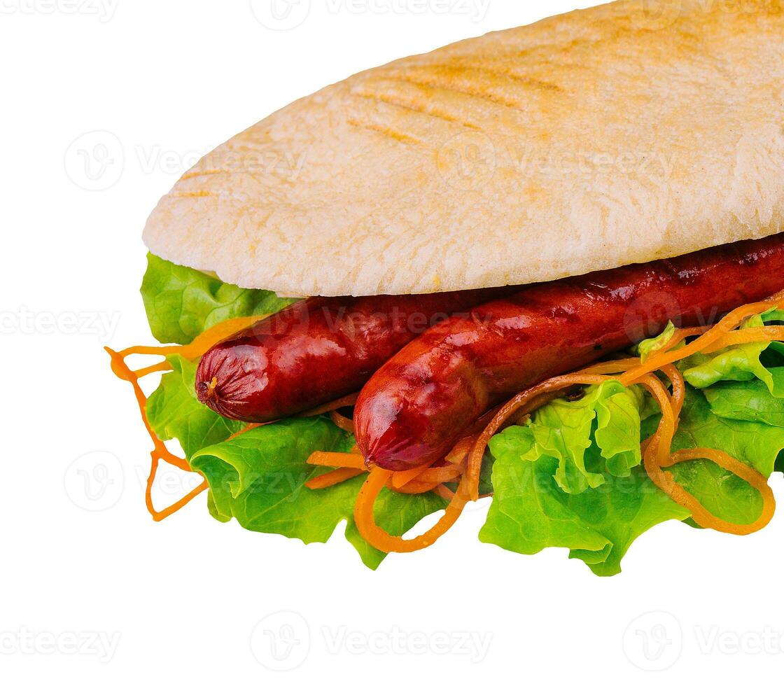 quente cachorro - sanduíche com linguiça dentro Pão Pita foto