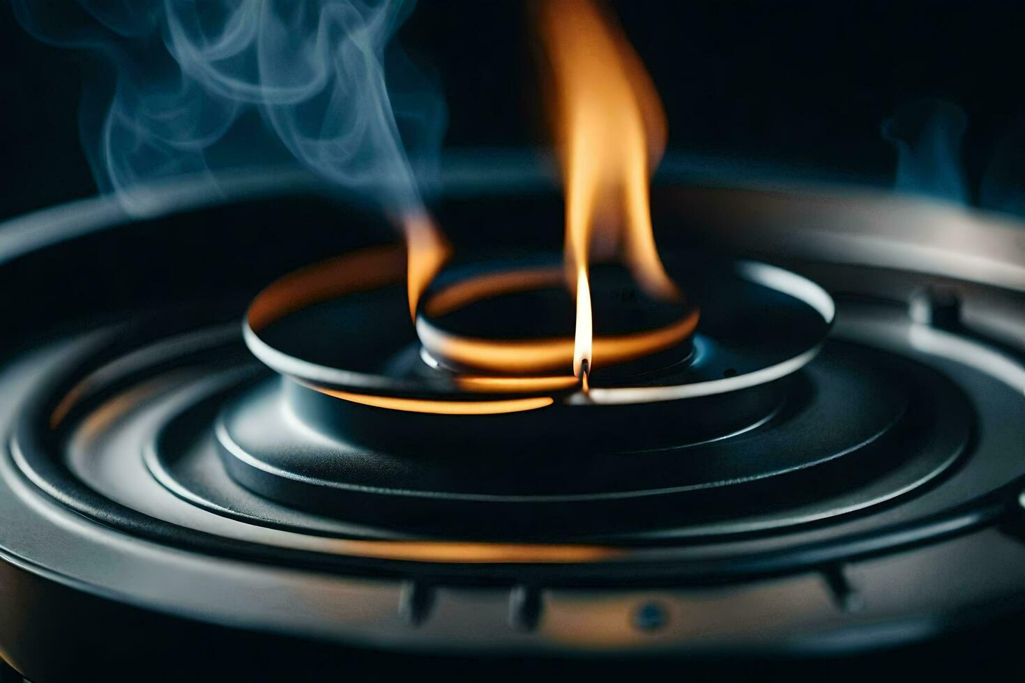 uma fechar acima do uma fogão com chamas. gerado por IA foto