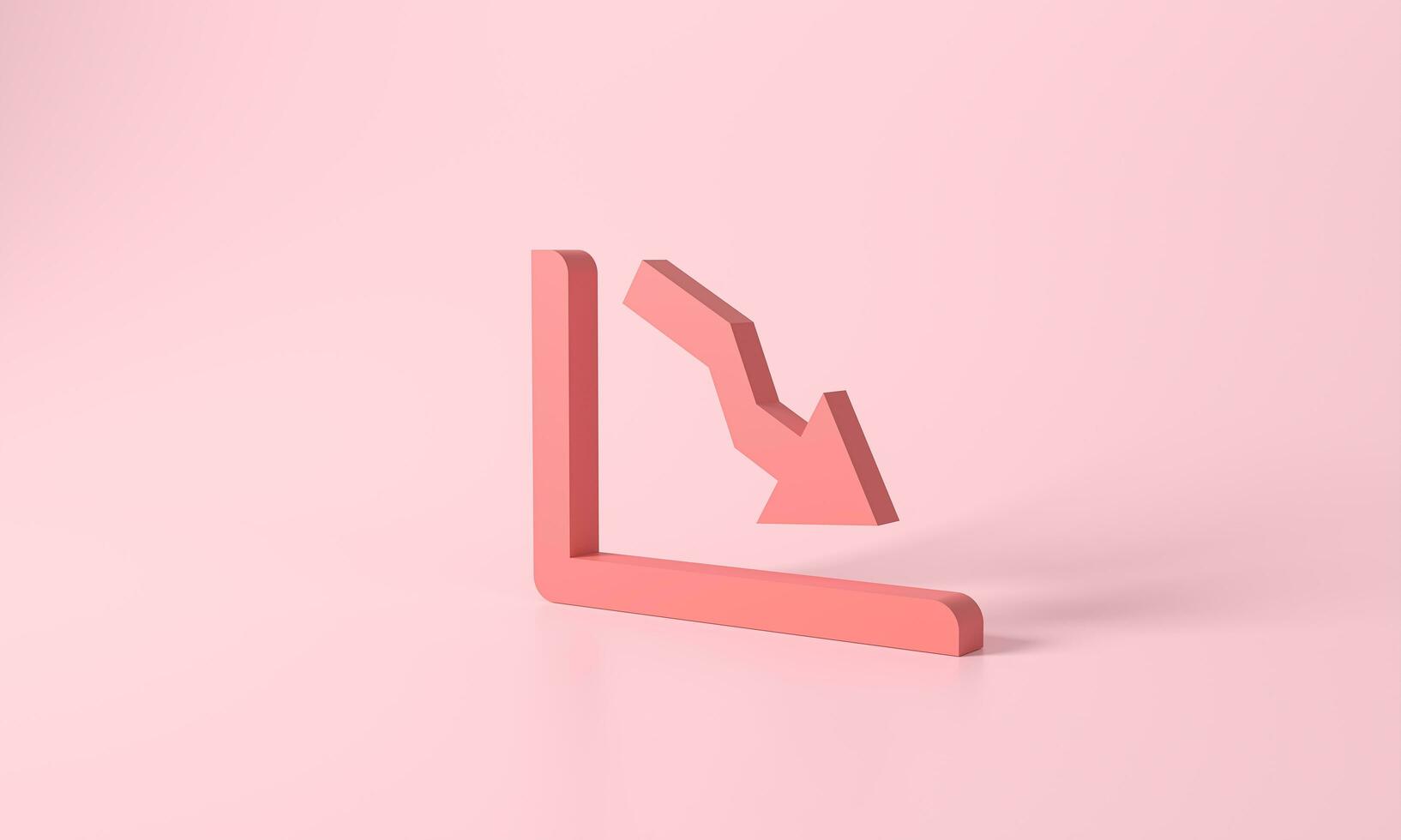 3d Renderização vermelho ou Rosa pastel Barra gráfico escada degrau para seta afundou para falha. progresso caminho queda para falha. dados o negócio finança relatório gráfico, dados análise desenvolvimento conceito. ilustração foto