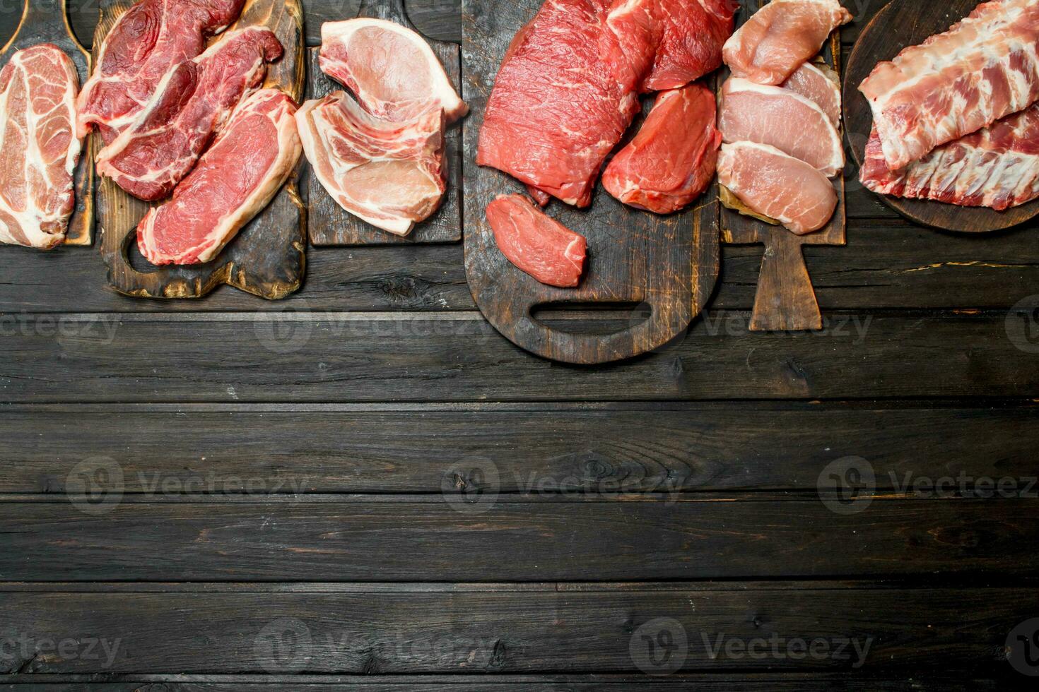 cru eu no. diferente tipos do carne de porco e carne eu no. foto