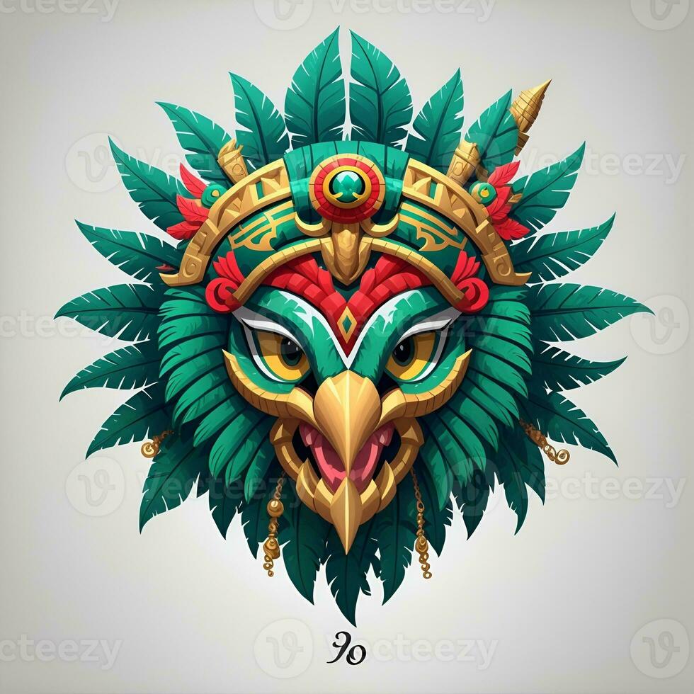 Falcão quetzalcoatl cabeça, simétrico, plano ícone projeto, ai gerado foto