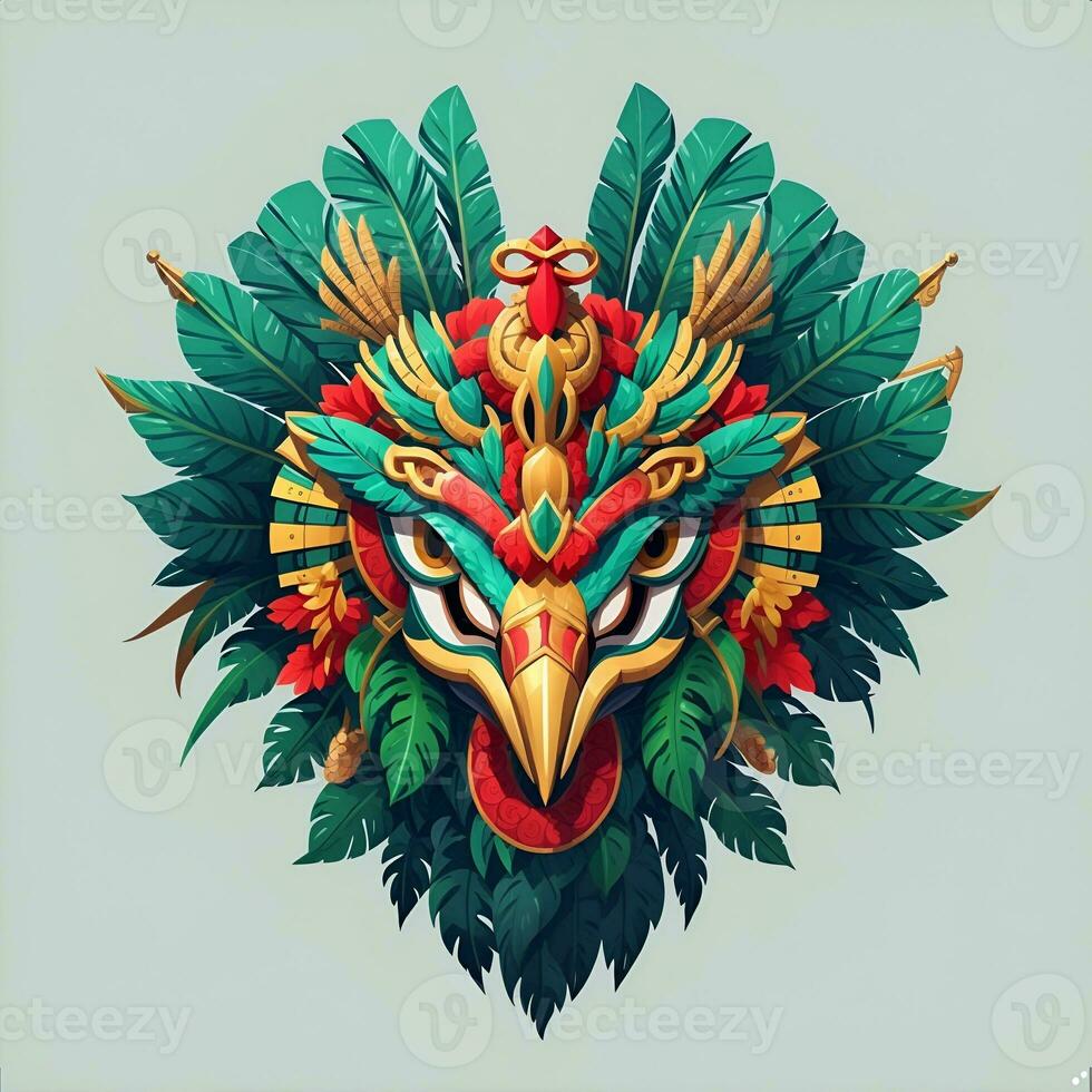 Falcão quetzalcoatl cabeça, simétrico, plano ícone projeto, ai gerado foto