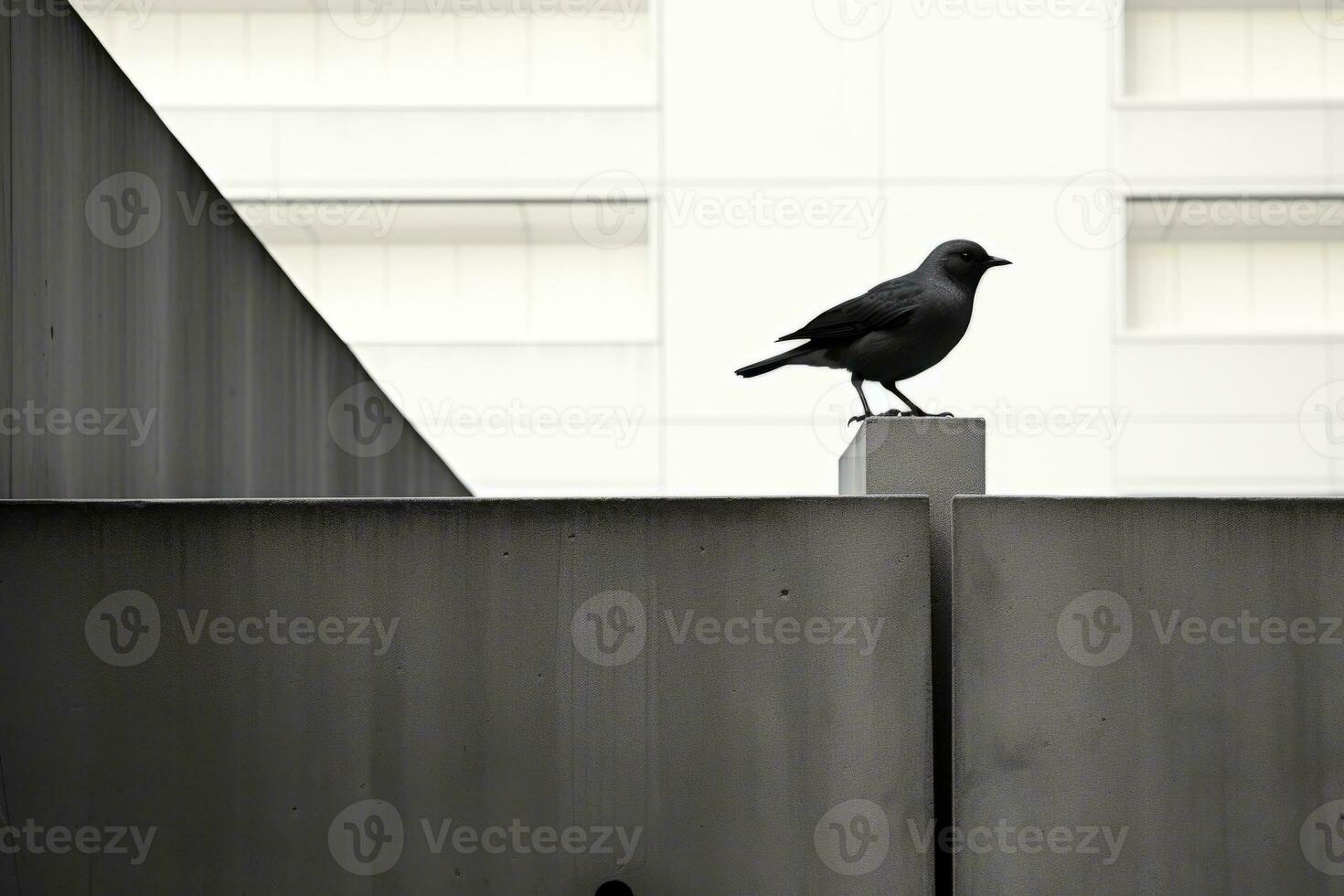 uma Preto e branco foto do uma pássaro sentado em uma borda generativo ai