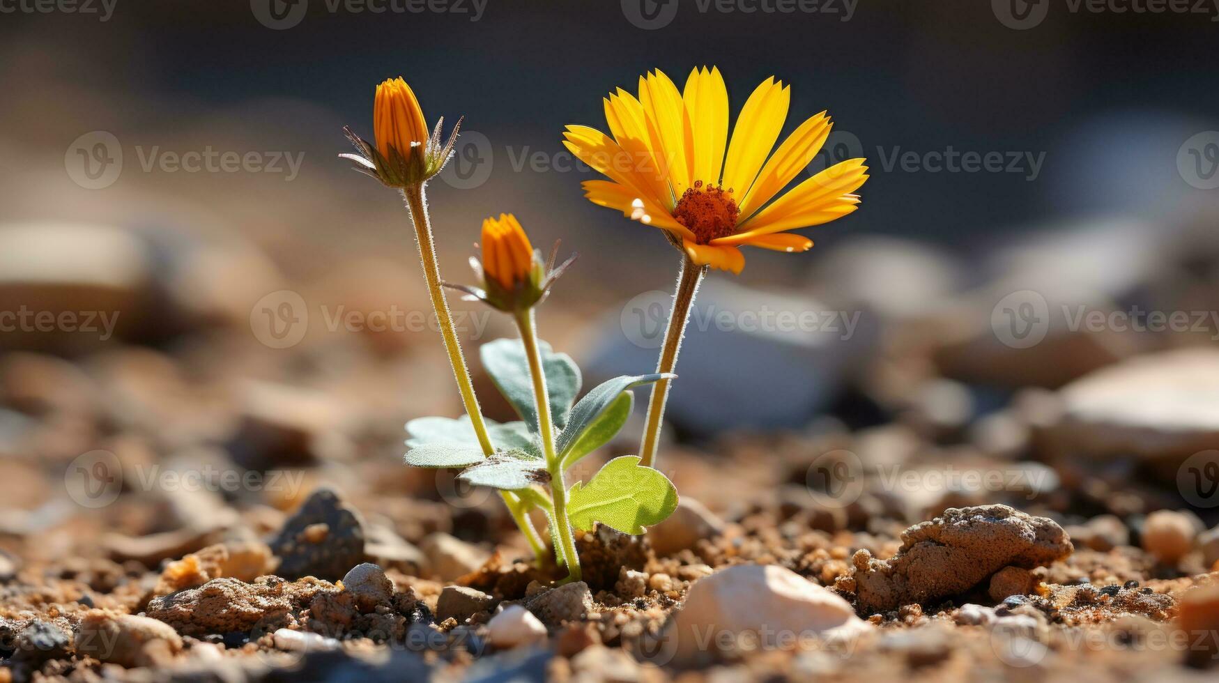 dois amarelo flores crescendo Fora do a terra generativo ai foto