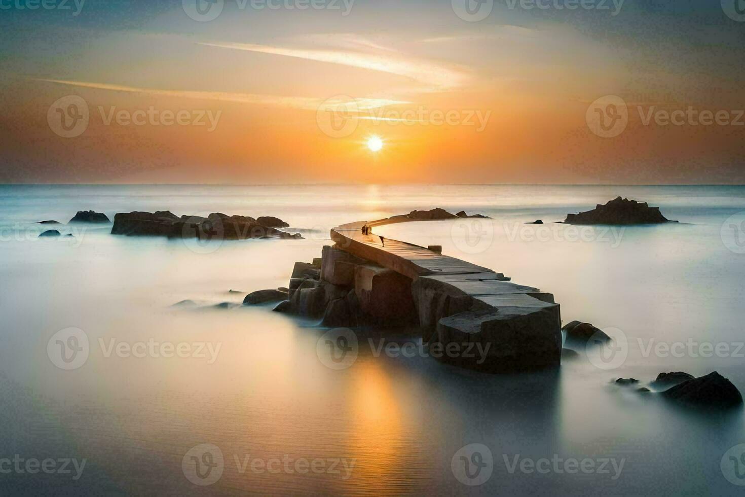 uma grandes exposição fotografia do uma cais dentro a oceano. gerado por IA foto