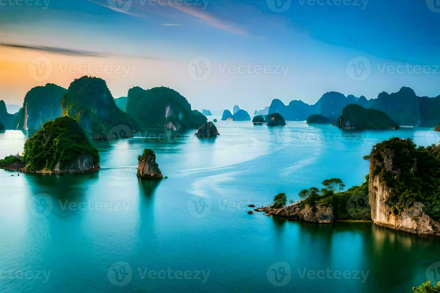 a lindo panorama do Halong baía. gerado por IA foto