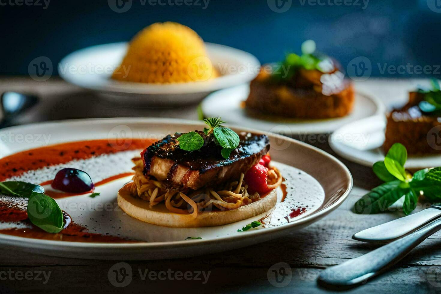 uma prato do Comida com carne e molho. gerado por IA foto