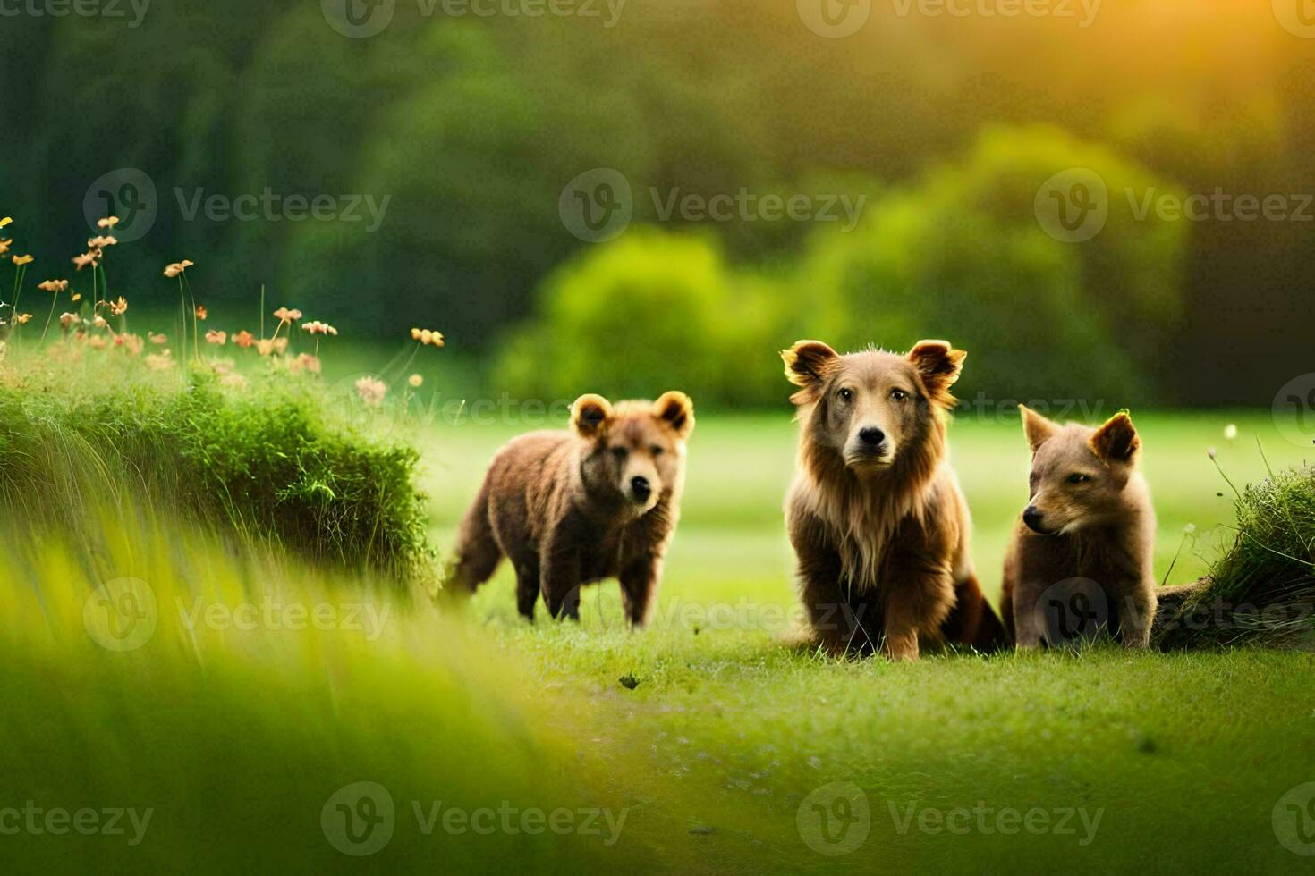 foto papel de parede a sol, natureza, animais, ursos, a floresta, a animais, a floresta. gerado por IA