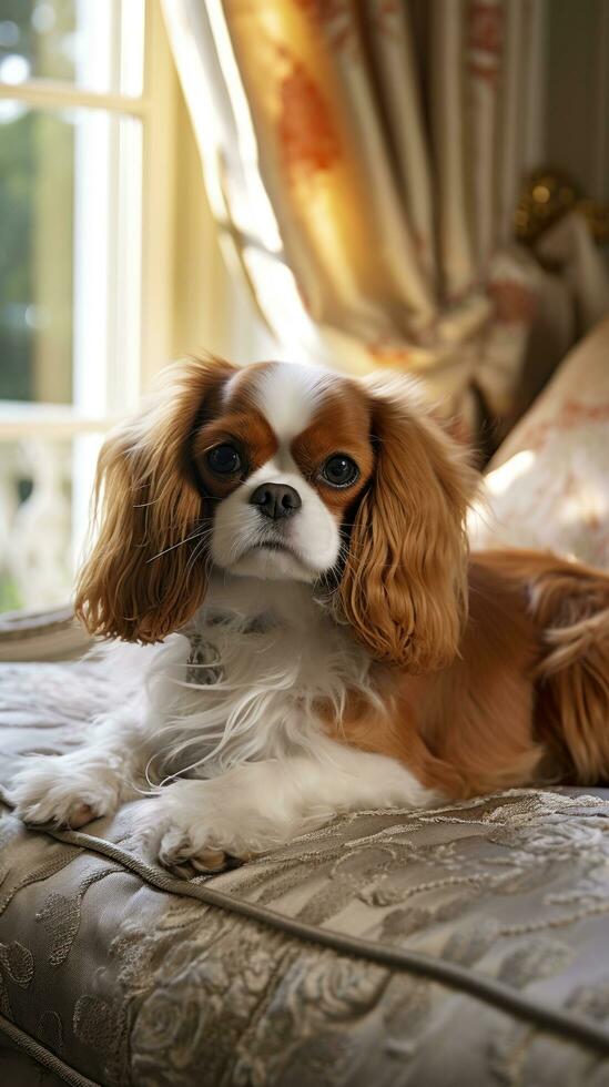 descuidado rei Charles spaniel com uma régio e refinado aparar foto