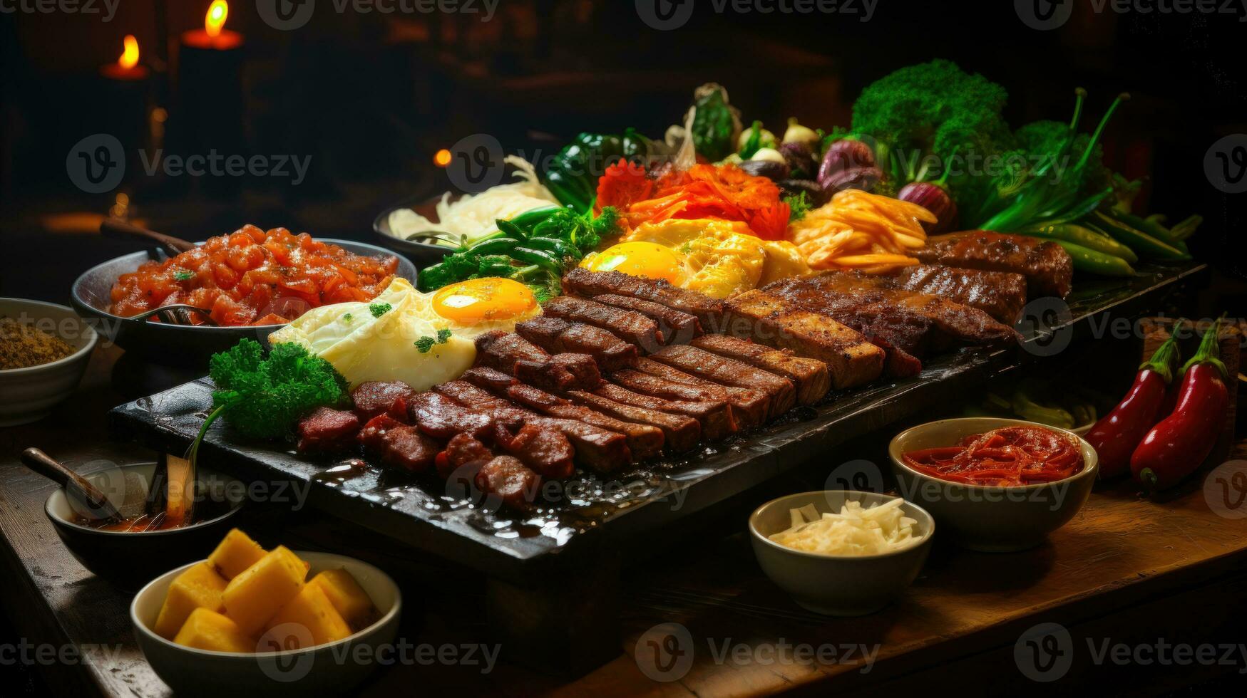 étnico carne festas uma culinária exploração do internacional carne pratos ai gerado foto