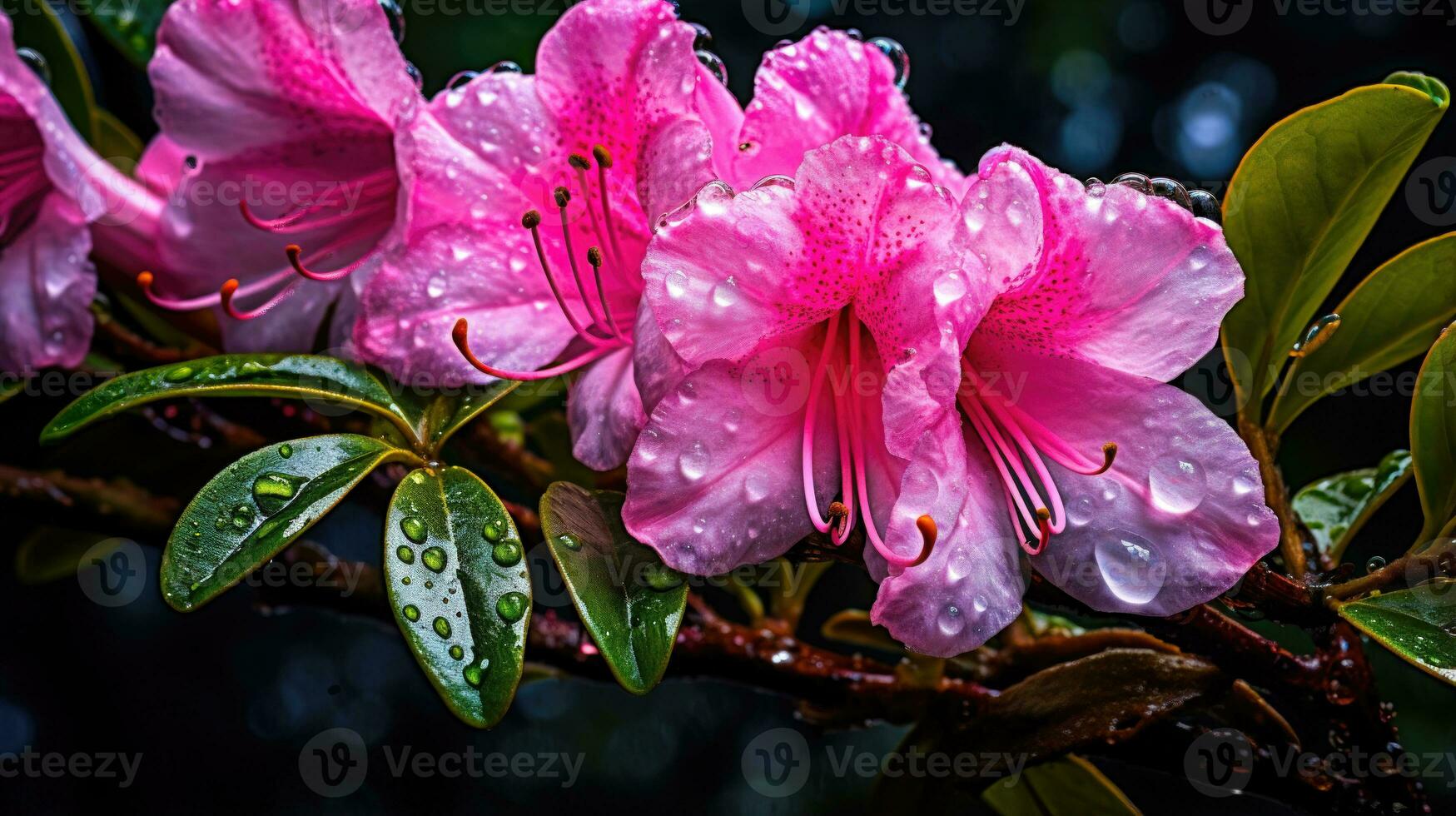 chuva adornado azálea uma esplendor do Primavera flores e naturezas beleza ai gerado foto