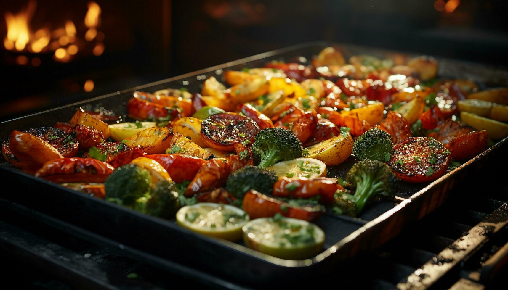 grelhado vegetal placa, saudável gourmet refeição cozinhou em fundida ferro gerado de ai foto