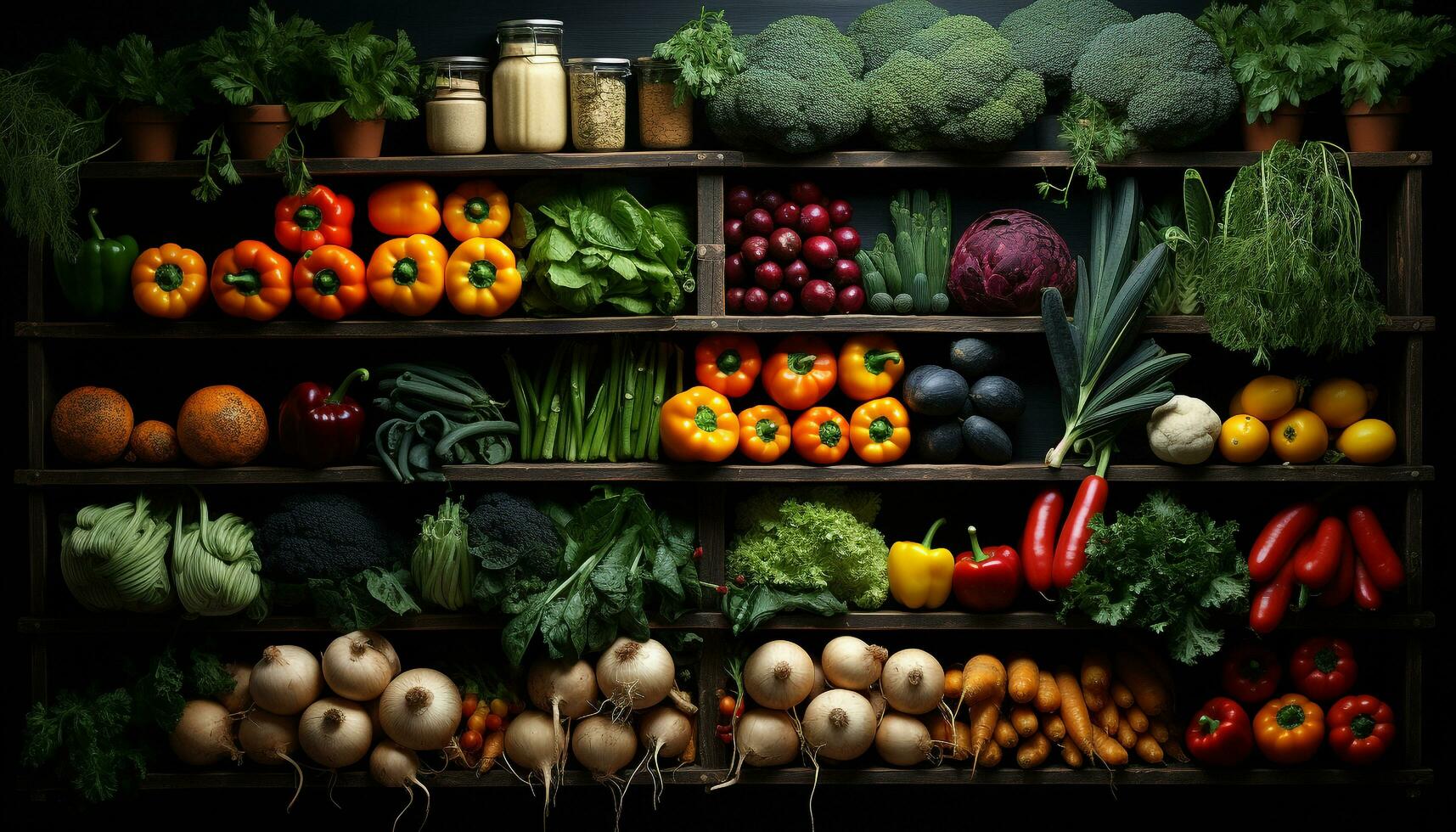 fresco, orgânico legumes tomate, cenoura, abóbora, cebola, Sino pimenta, pepino, couve-flor, brócolis, rabanete, salada gerado de ai foto