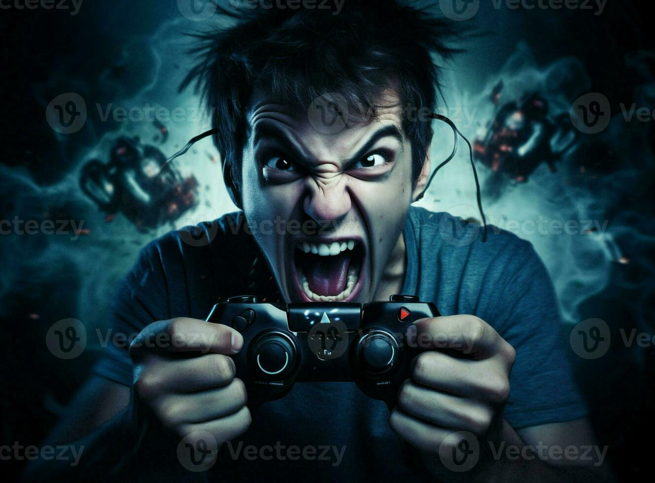 homem dentro de casa gritar tecnologia controle de video game Horror jogando grito retrato sofá conectados jogador Bravo estresse foto