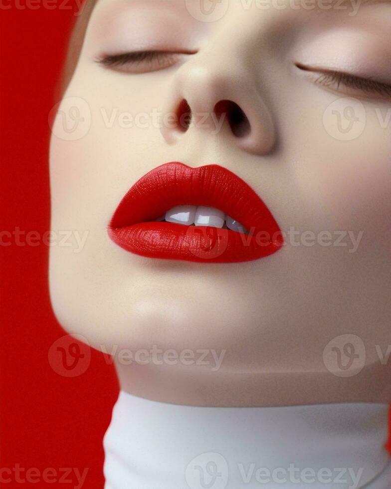 beleza mulher retro mão ilustração vermelho batom senhora estilo moda face foto