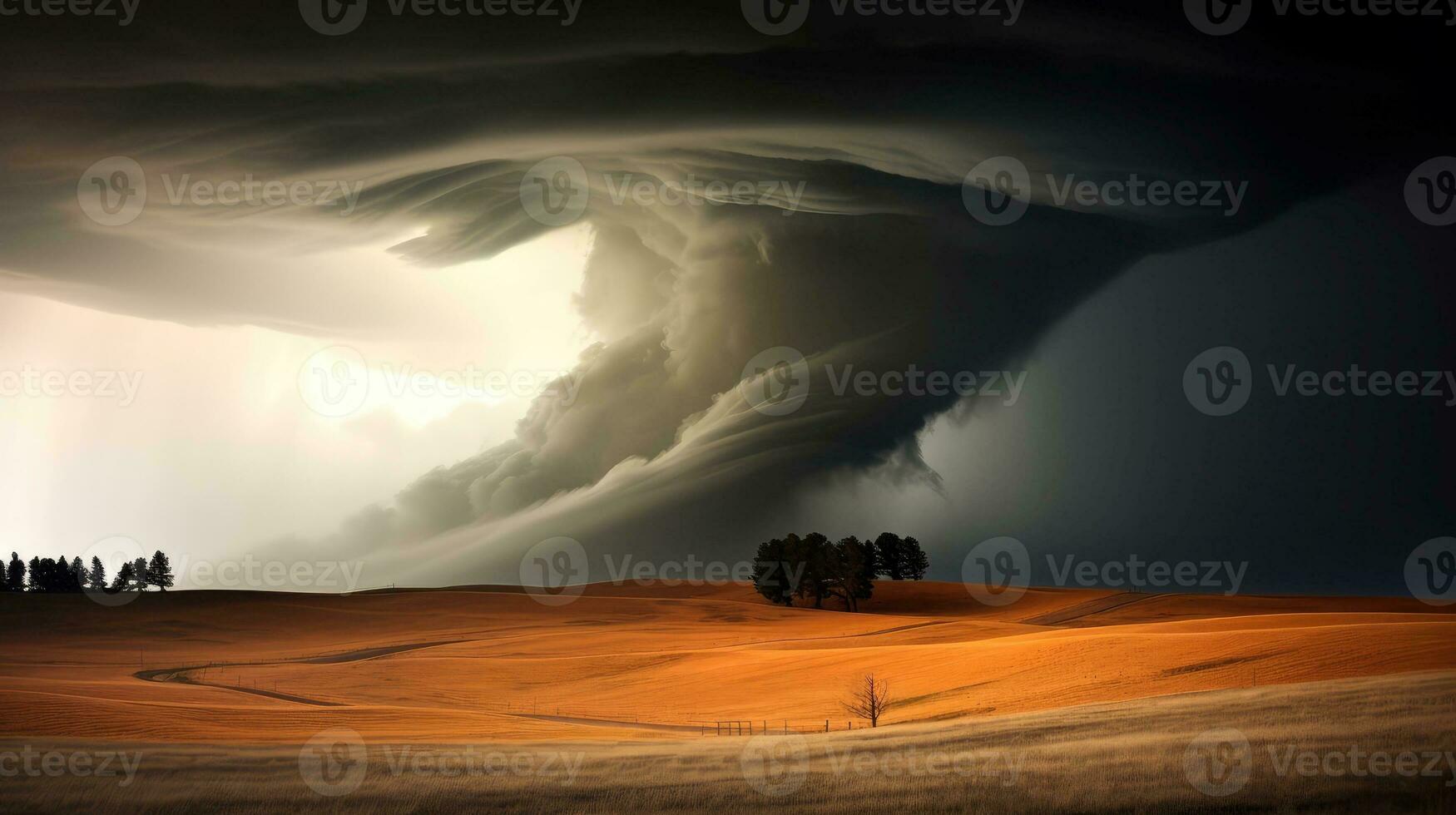 tornado dentro tormentoso paisagem, trovão tempestade, clima mudar, natural desastre, generativo ai ilustração foto