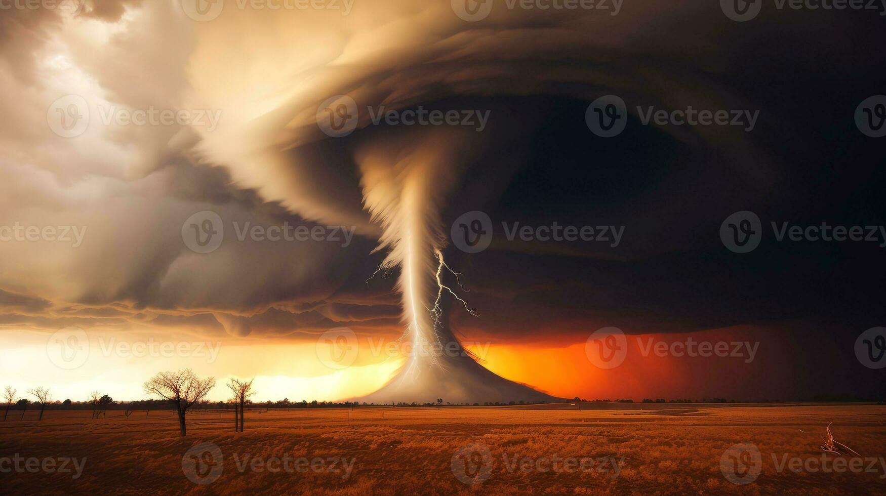 tornado dentro tormentoso paisagem, trovão tempestade, clima mudar, natural desastre, generativo ai ilustração foto