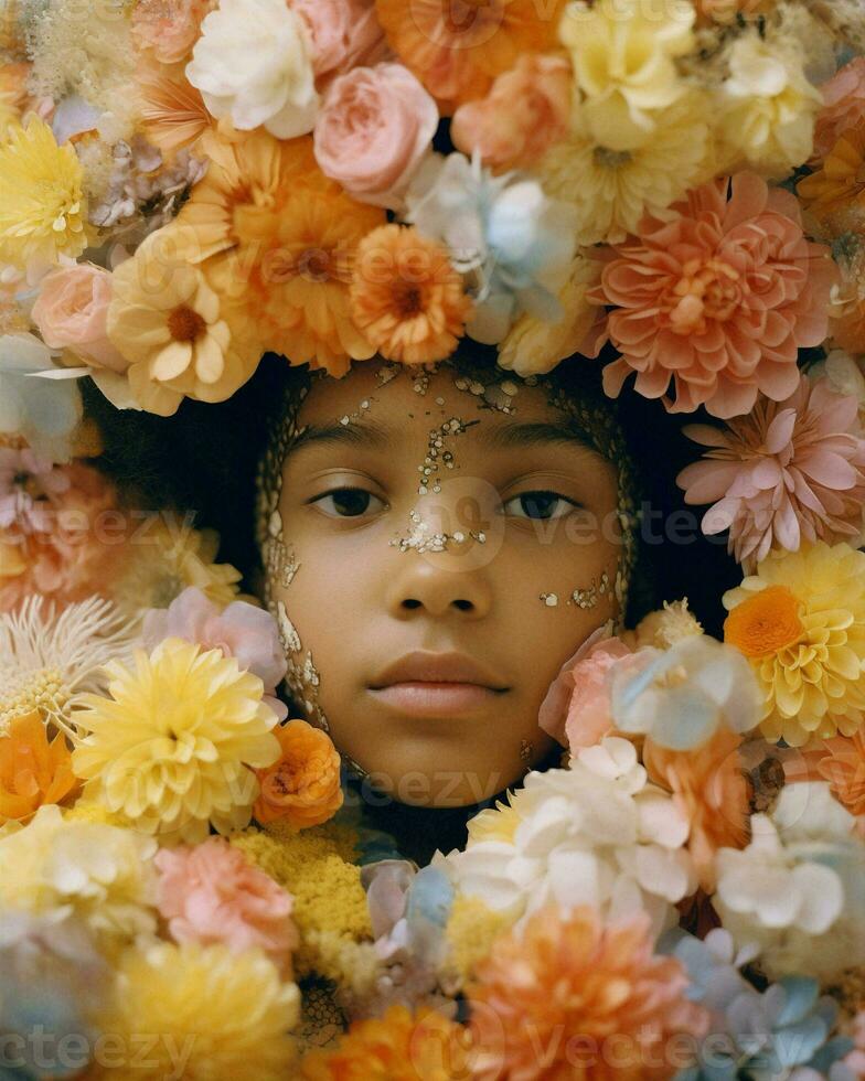 retrato criança flores menina Primavera conceito floral fofa pequeno natureza foto