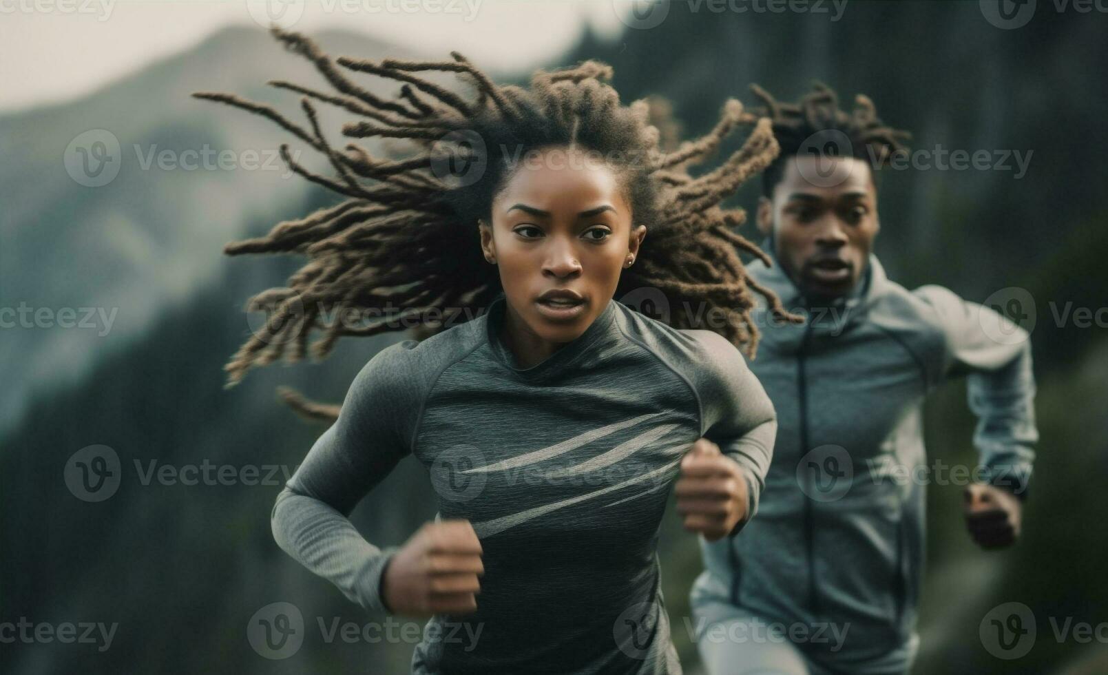 mulher homem ginástica corrida em forma amizade Esportes ao ar livre maratona corre exercite-se casal. generativo ai. foto