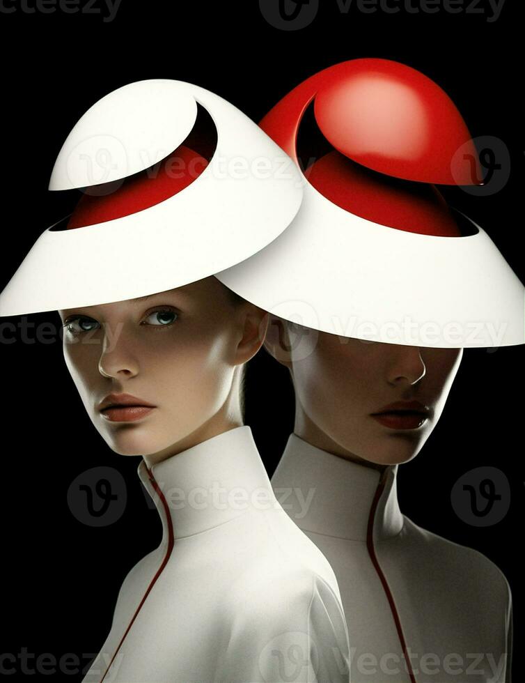 mulheres vermelho Preto chapéu moda colorida branco arte beleza lábios atraente foto