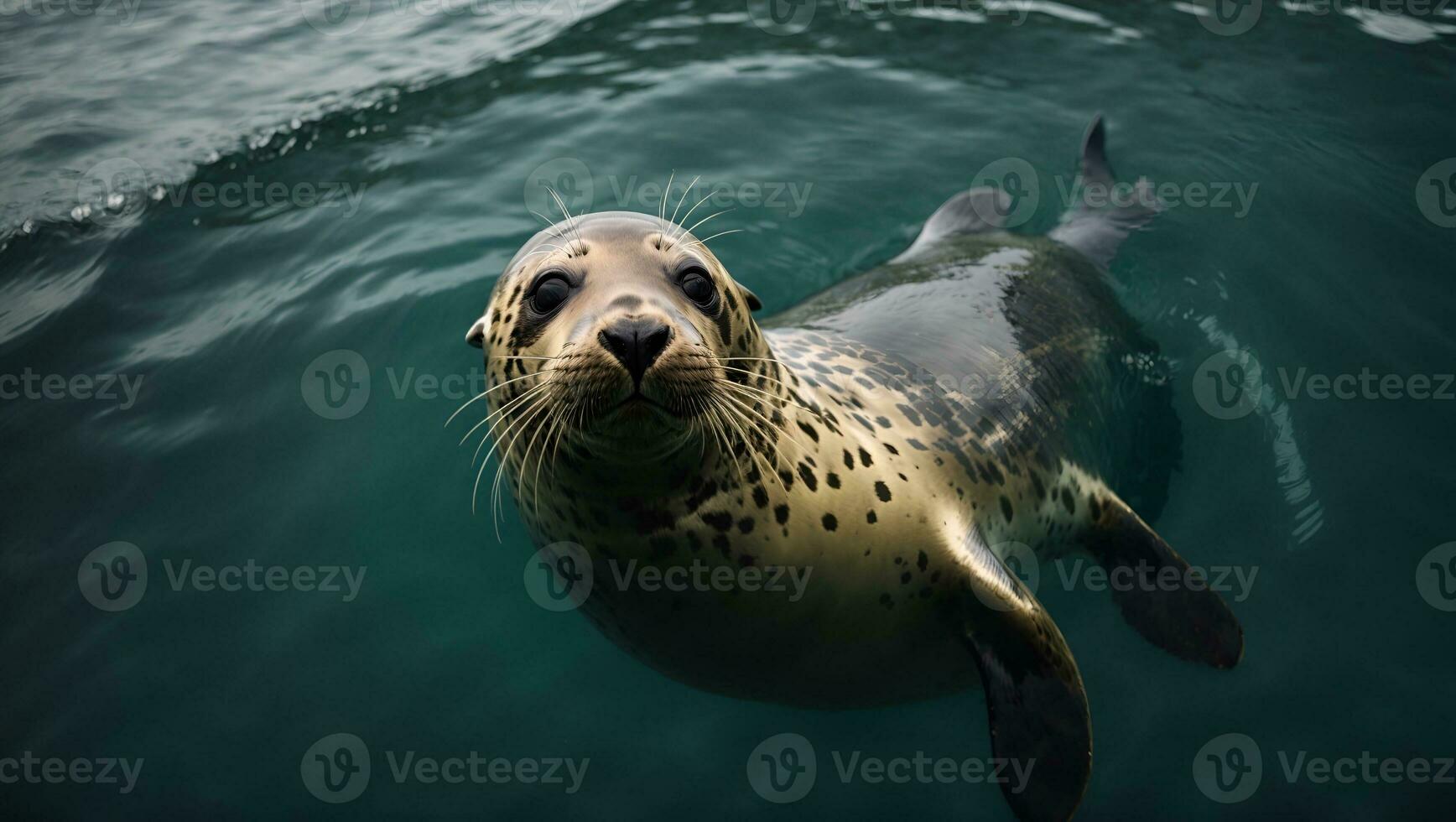 topo Visão tiro do uma foca graciosamente natação dentro a oceano. ai gerado foto