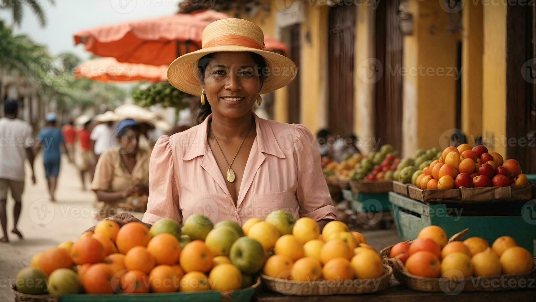 senhora vendendo frutas dentro cartagena, Colômbia. ai gerado foto