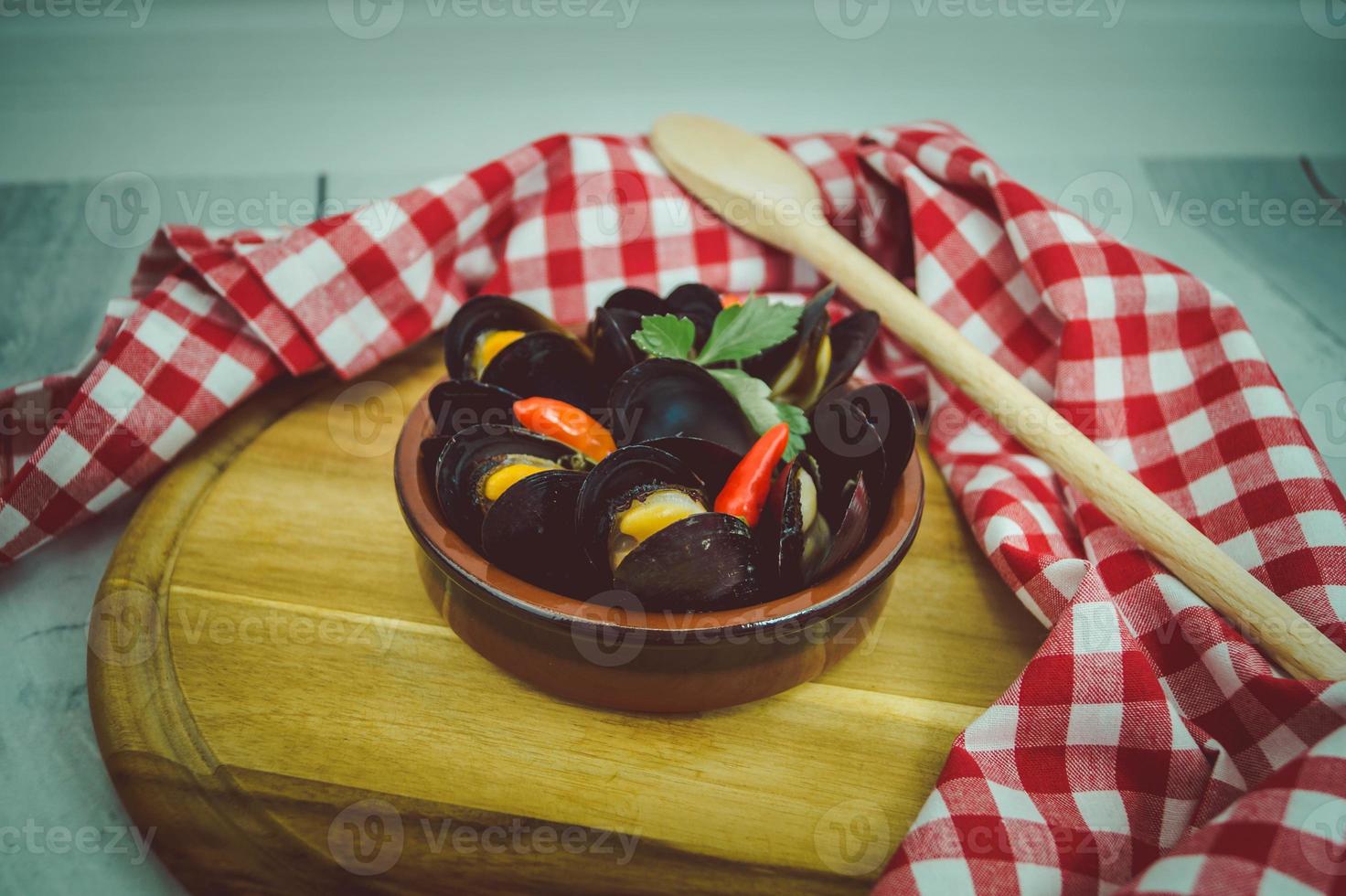 mexilhões e camarões frutos do mar adorados foto