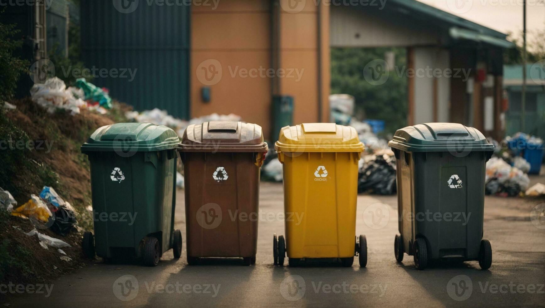 plástico, vidro, metal e papel reciclar bins. ai gerado foto