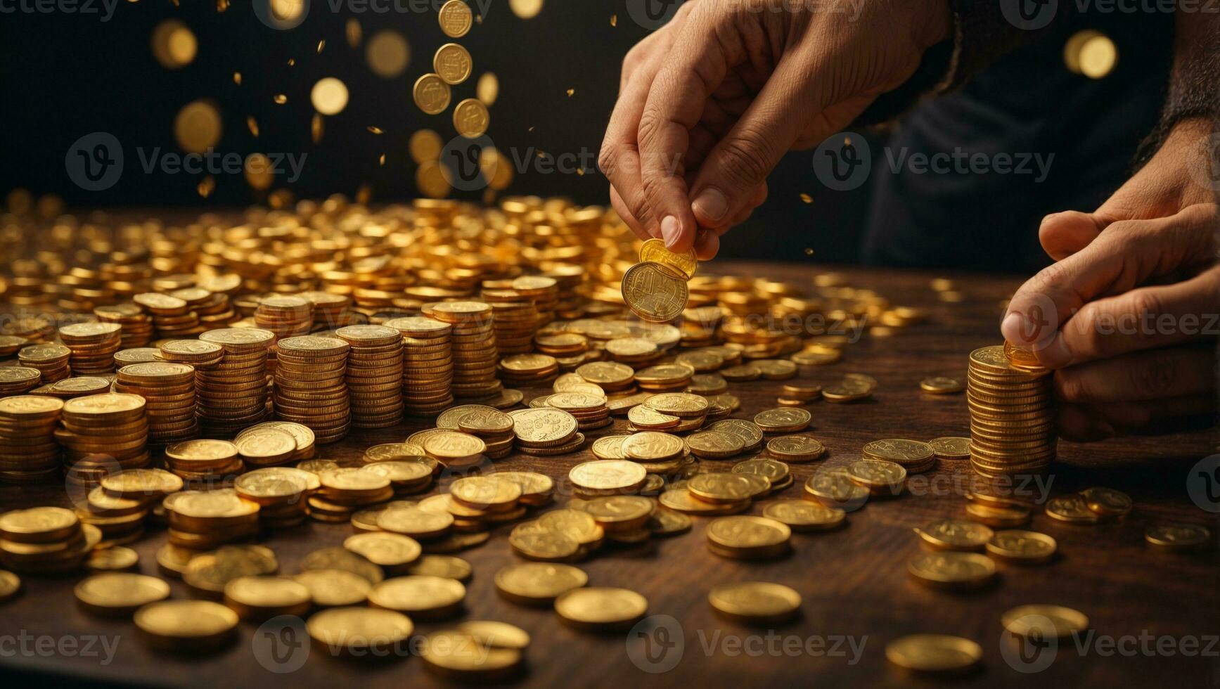 homem colocando dourado moedas em uma borda representando múltiplo córregos do renda. ai gerado foto