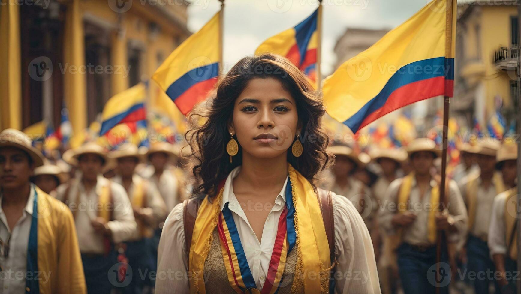 independência de Colômbia, Colômbia nacional dia, independência feriado, bandeira poster cartão postal, patriotismo, orgulho, autenticidade oficial símbolos e cores, Julho 20, fundo. ai gerado foto