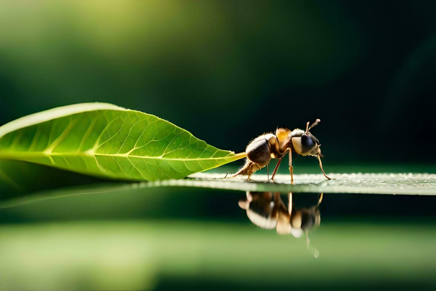 uma erro em uma folha com água e verde fundo. gerado por IA foto