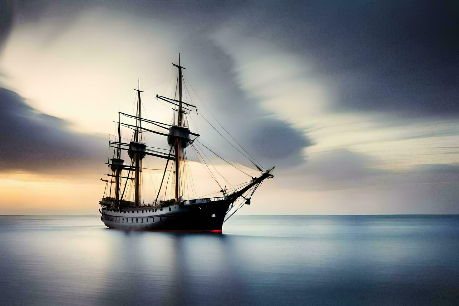uma Navegando navio dentro a oceano às pôr do sol. gerado por IA foto