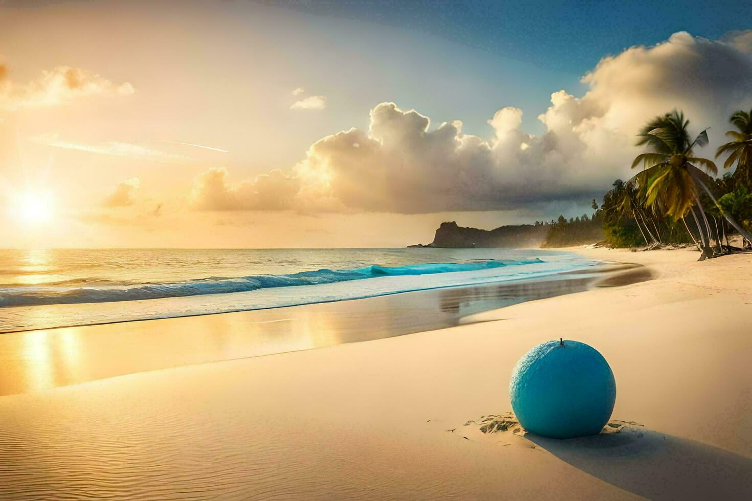 a praia, pôr do sol, azul, a oceano, a céu, a mar, a céu,. gerado por IA foto