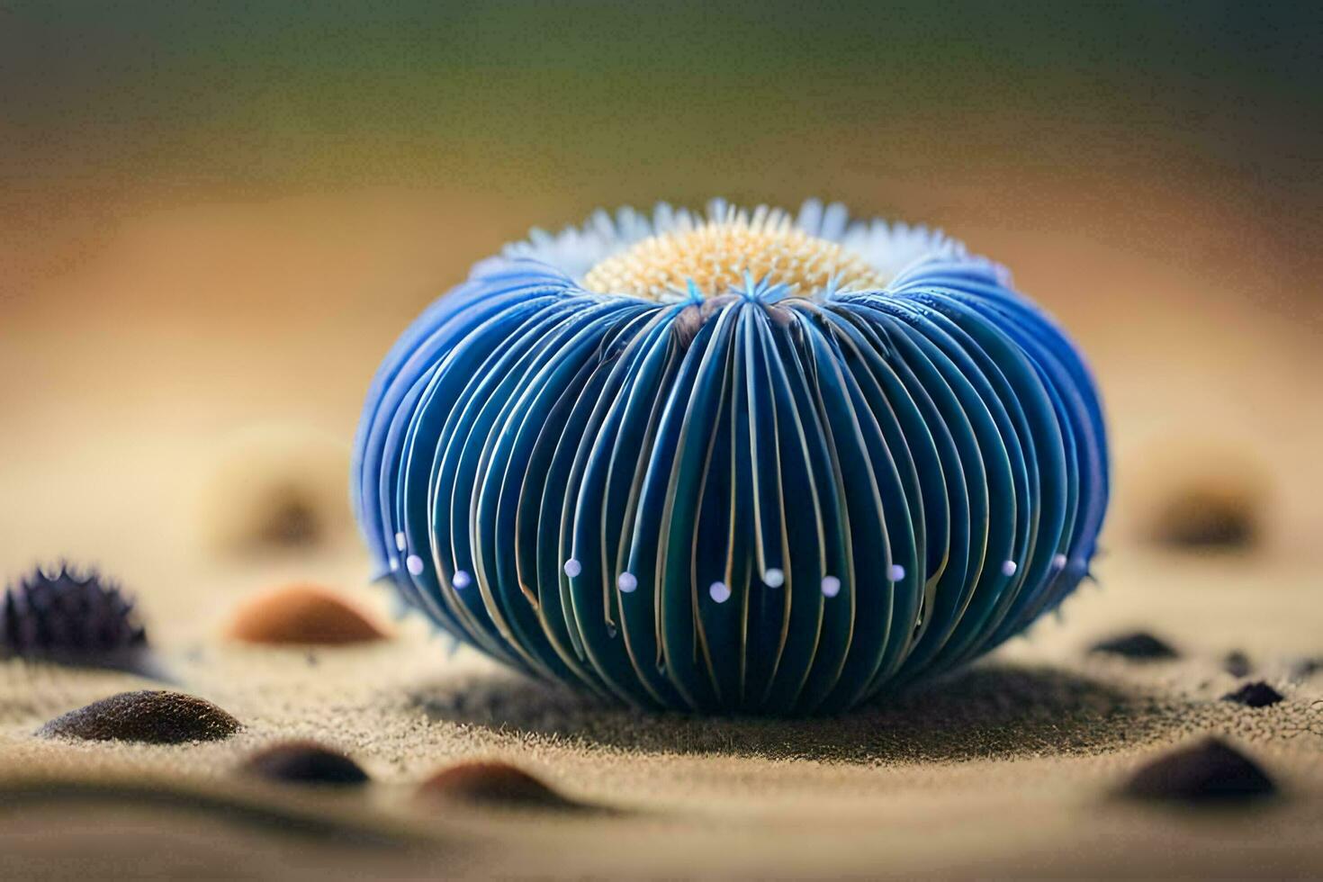 uma azul flor com uma grupo do pequeno pedras. gerado por IA foto