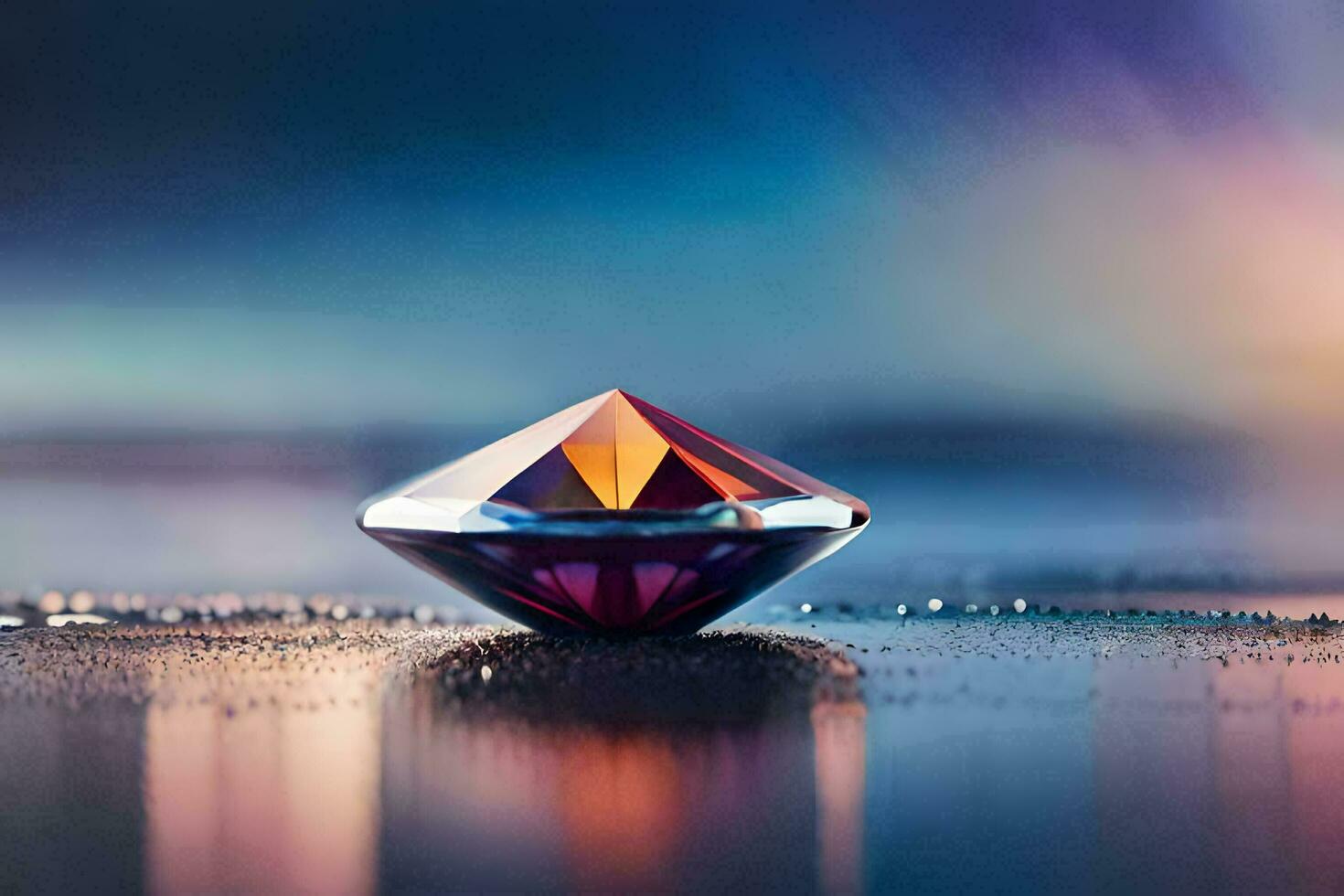 uma diamante sentado em topo do uma molhado superfície. gerado por IA foto