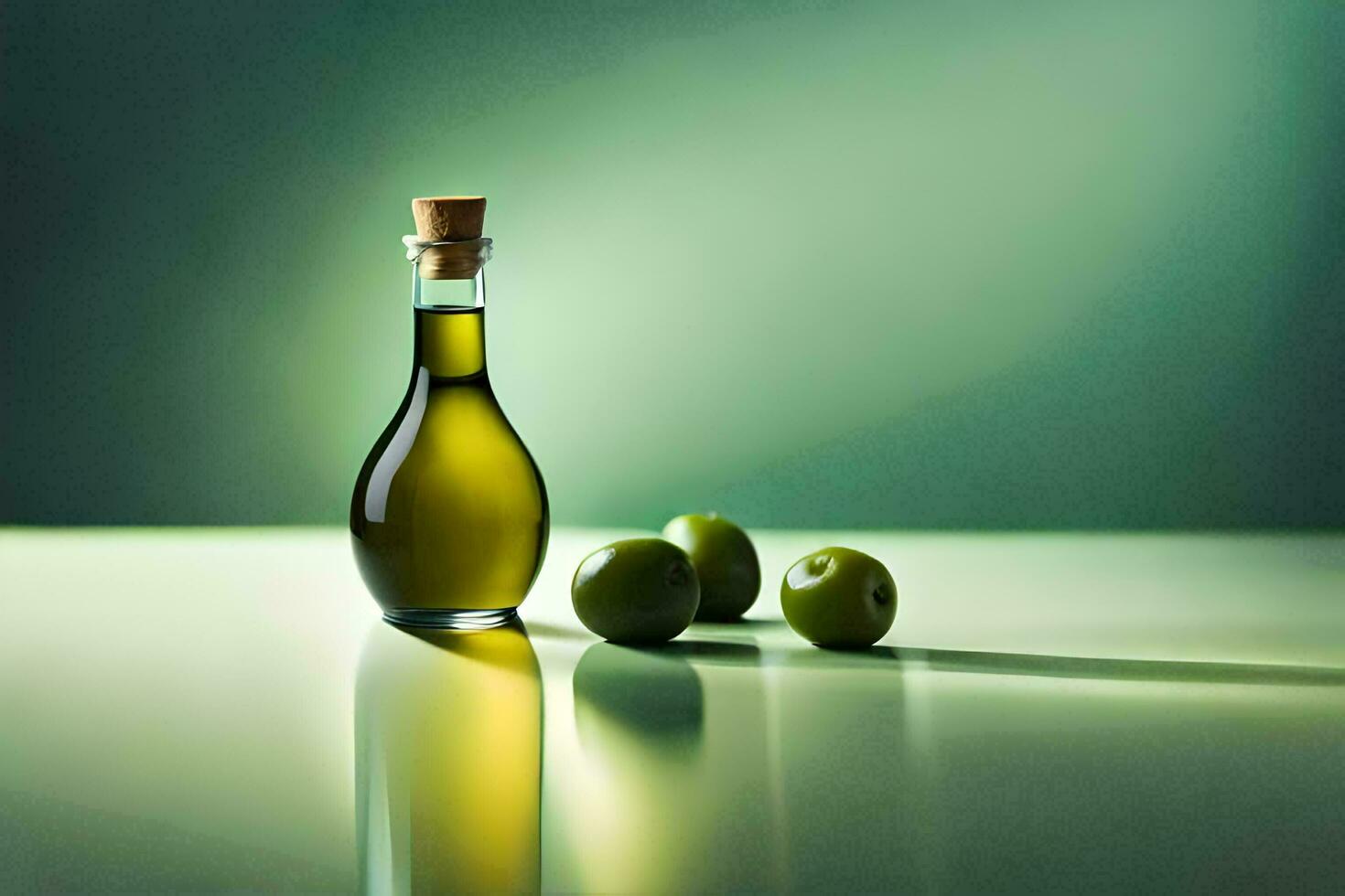 Oliva óleo dentro uma garrafa e azeitonas. gerado por IA foto