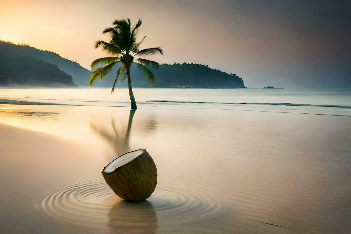 uma coco em a de praia. gerado por IA foto