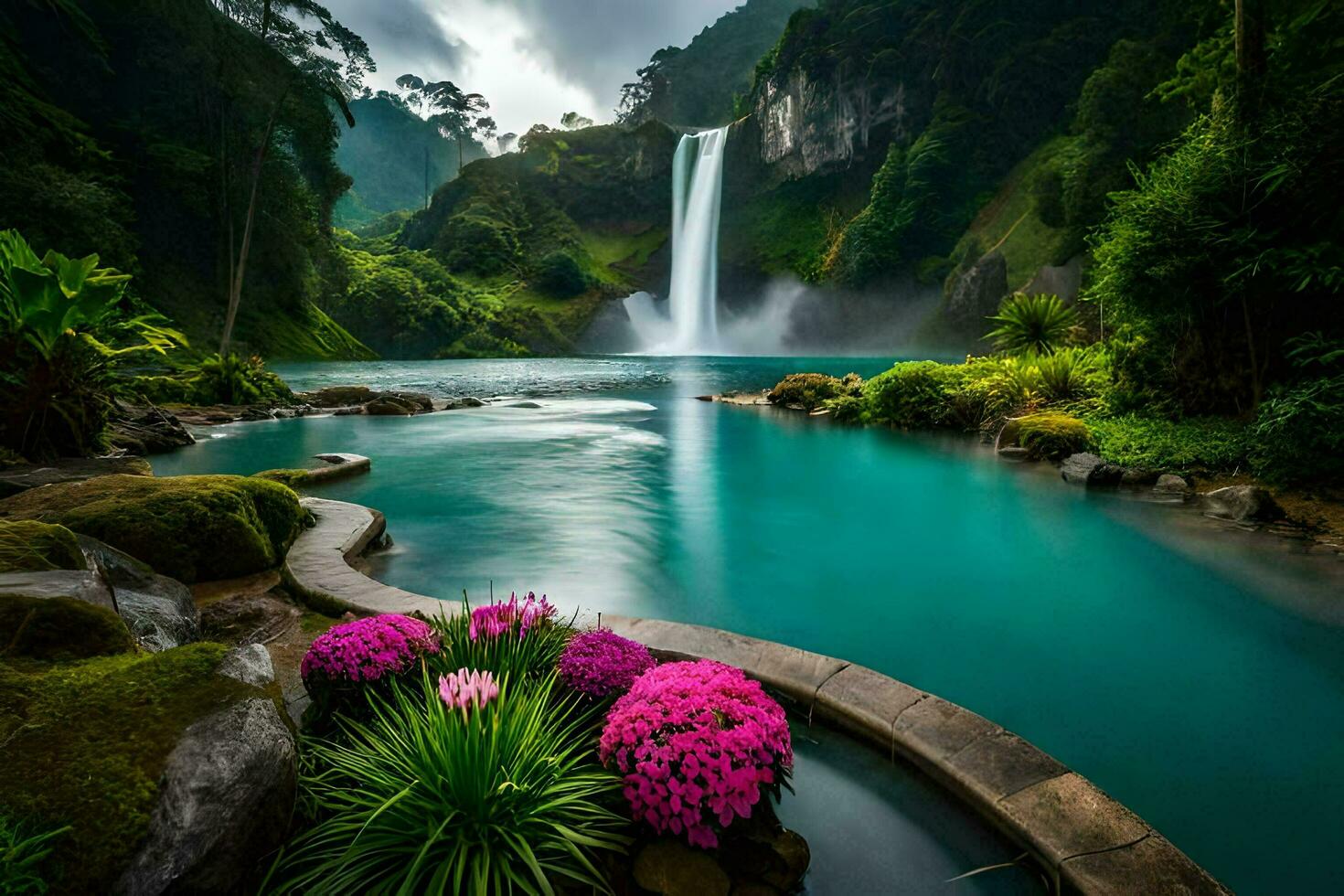 lindo cascata dentro Bali, Indonésia. gerado por IA foto