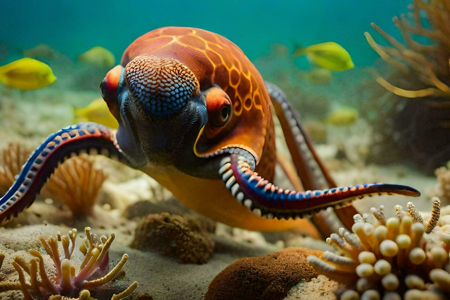 uma colorida polvo é natação dentro a oceano. gerado por IA foto