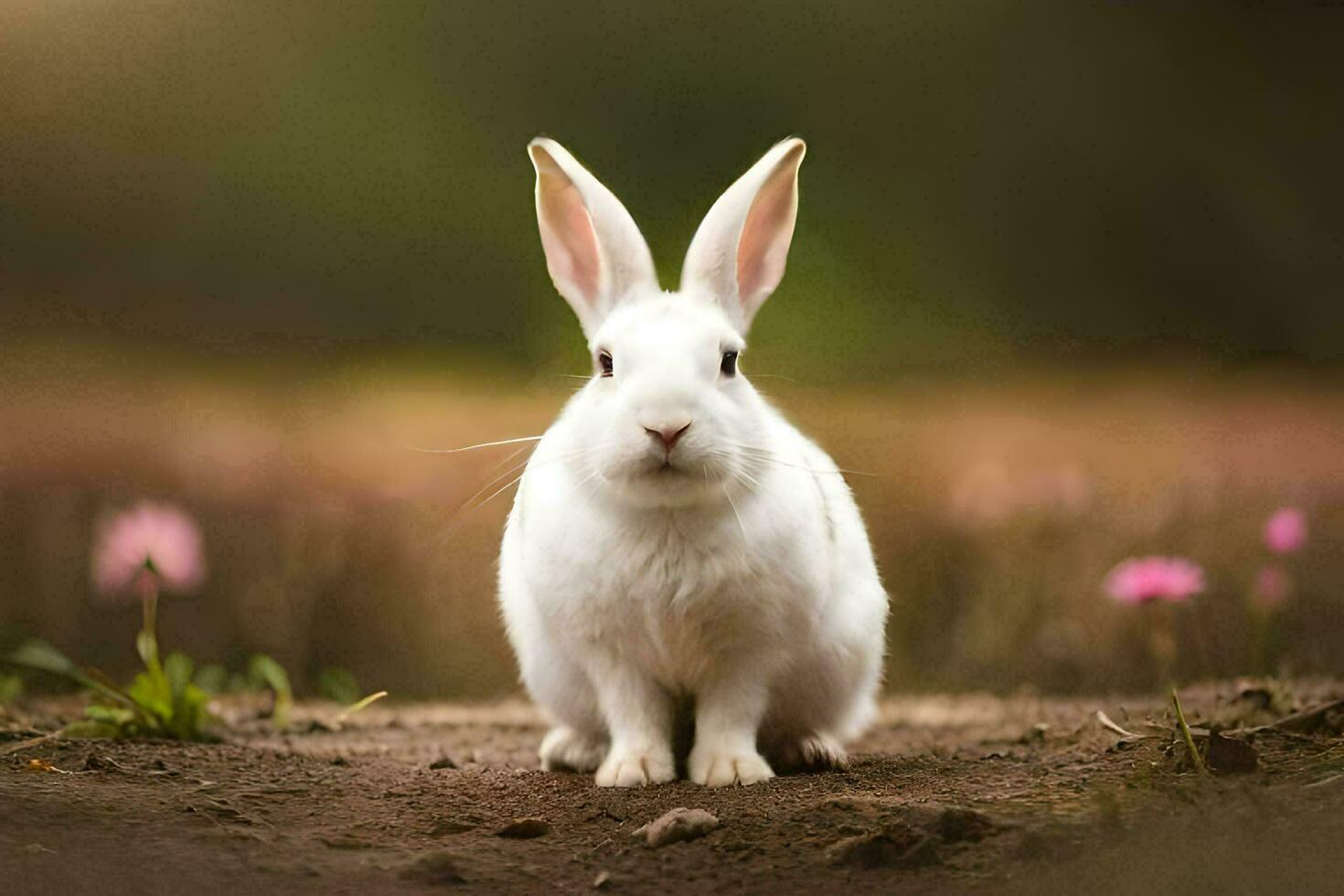 branco Coelho dentro a campo. gerado por IA foto