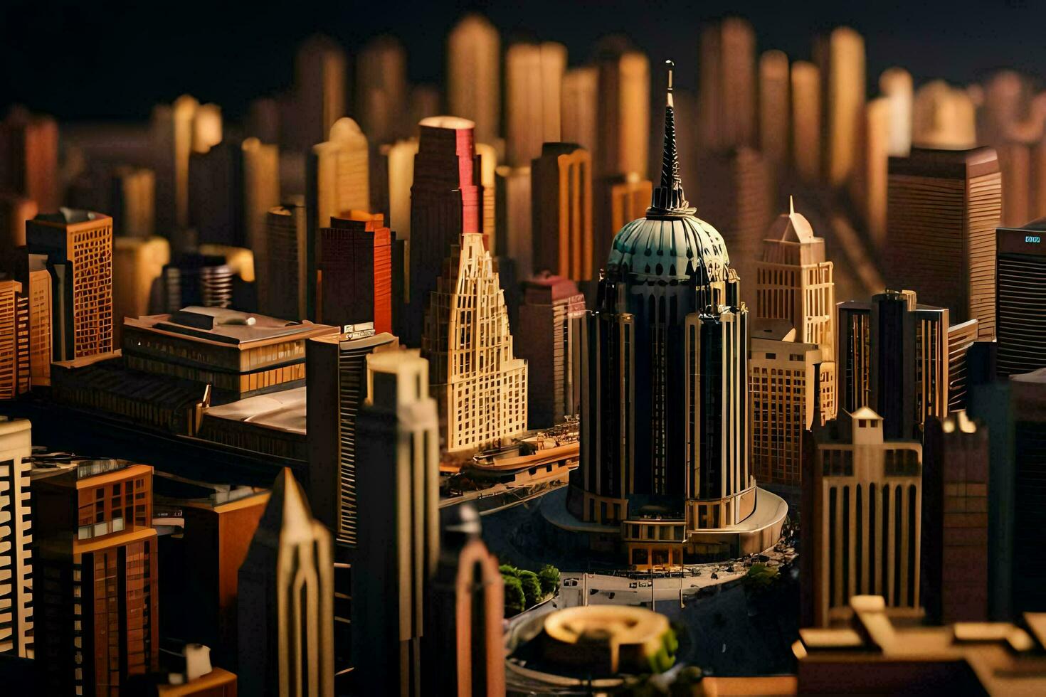 uma modelo do uma cidade com alta edifícios. gerado por IA foto
